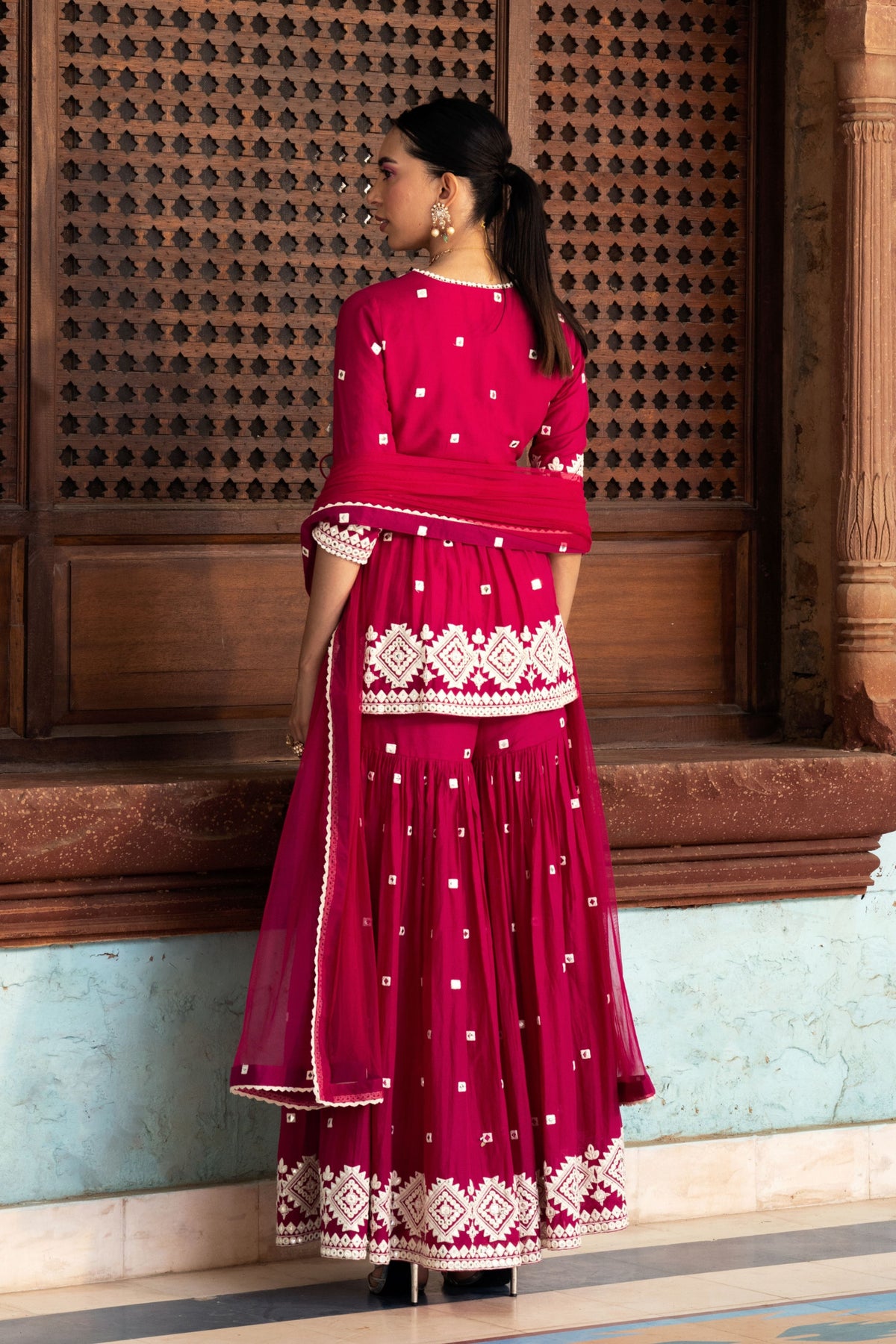 Fuchsia Diamond Sharara Set