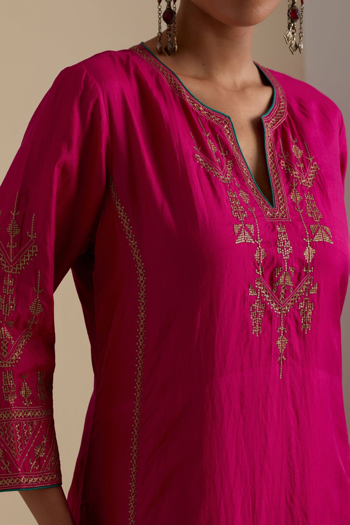 Fuchsia Silk Straight Kurta Set