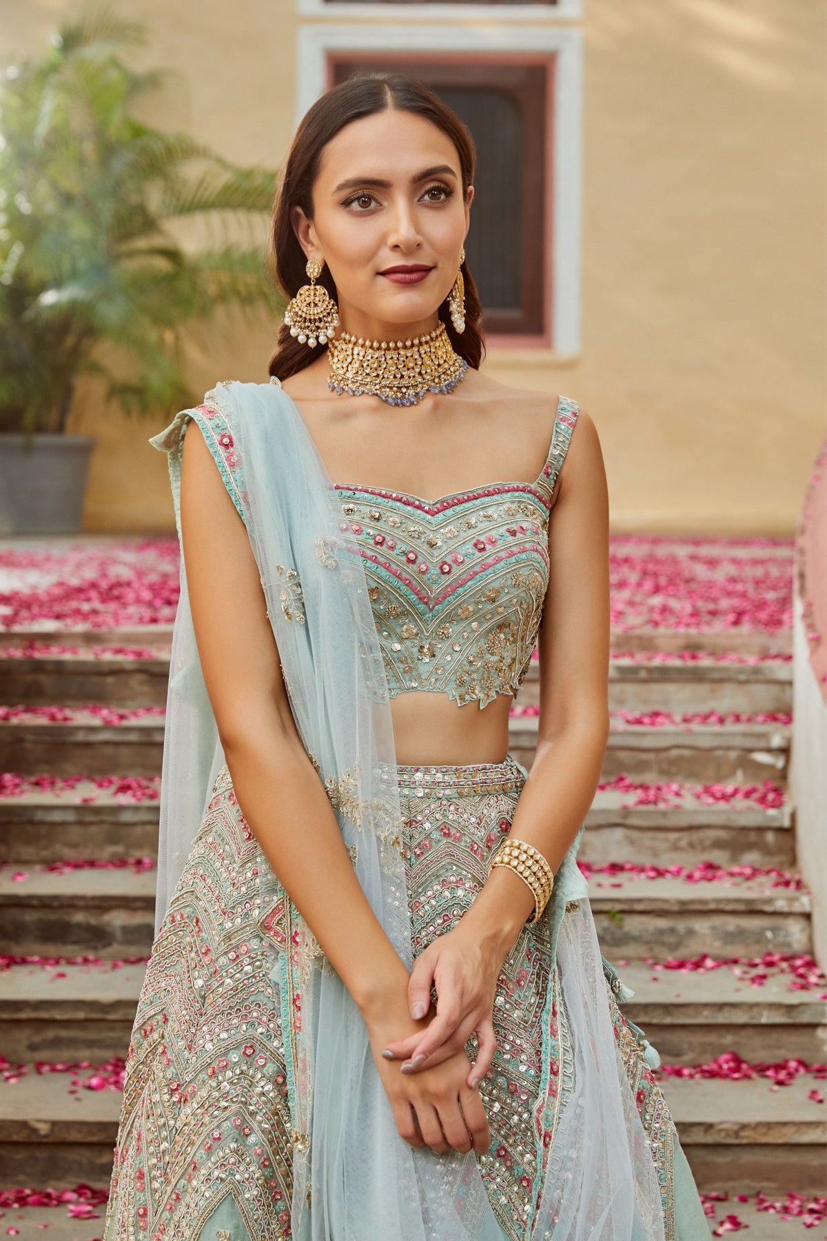 Teal embroidered lehenga set