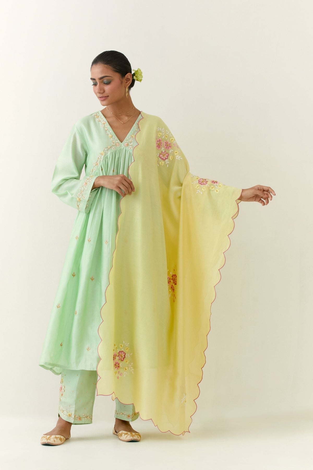 Pastel Green Hand Embroidered Kurta