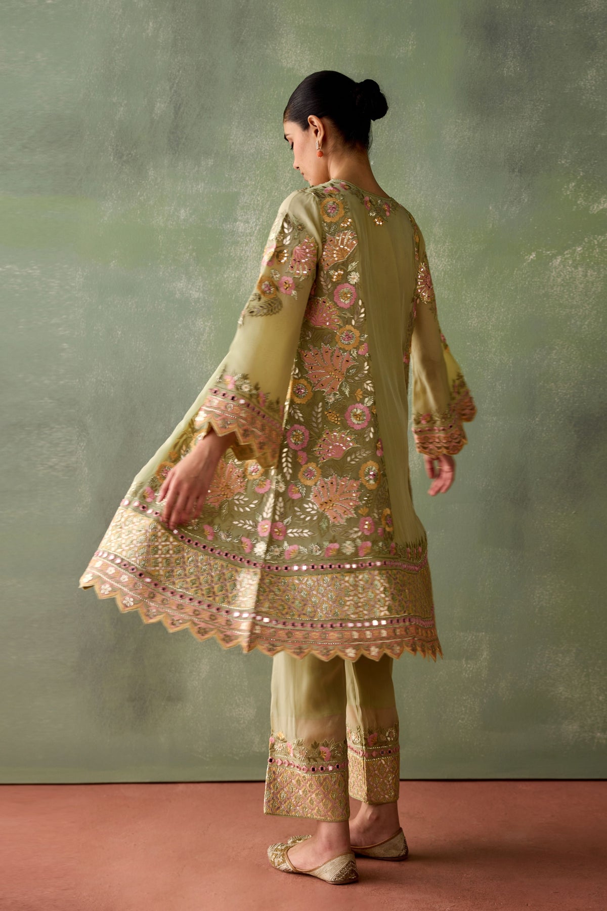 Green Organza Kurta Set