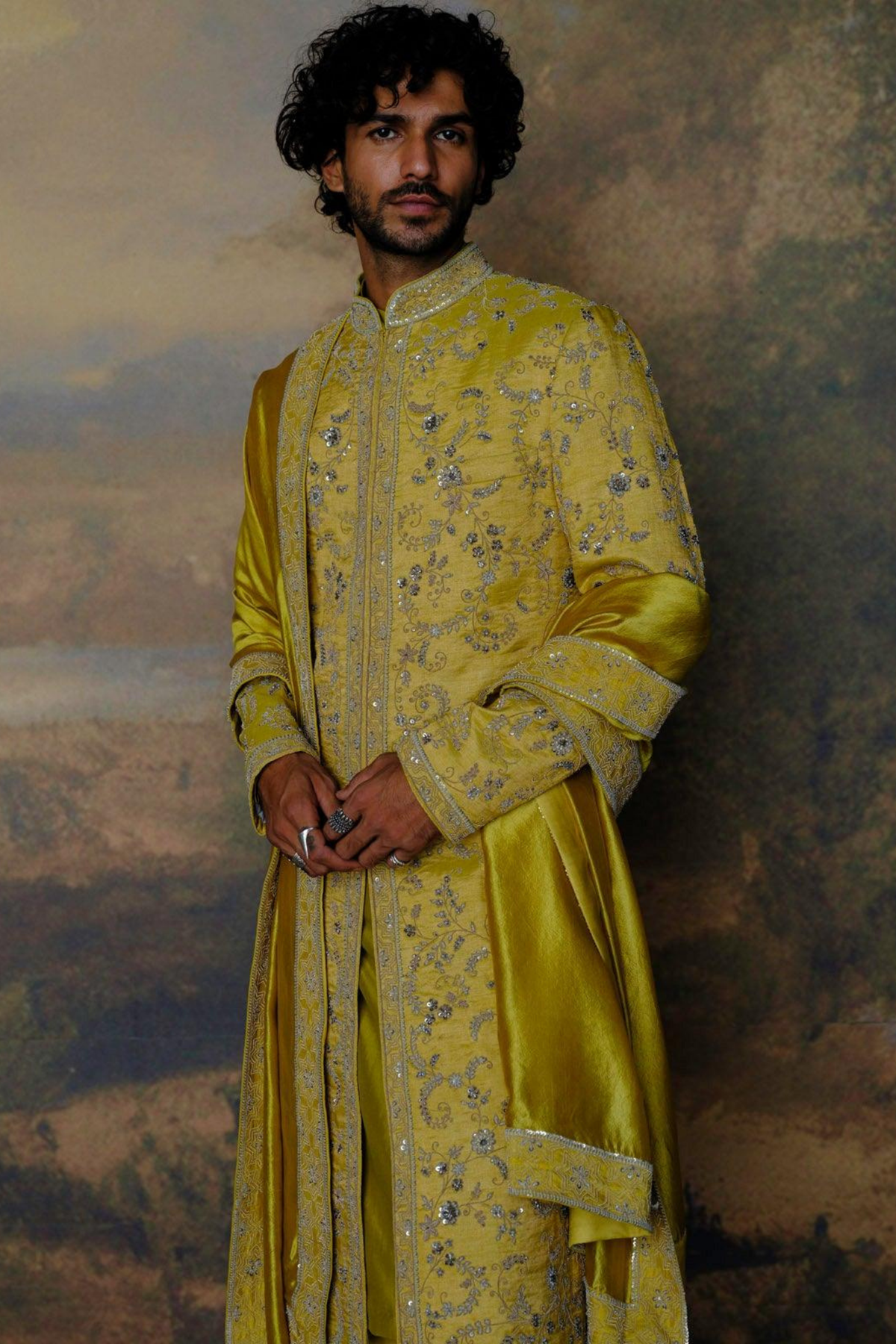 Mustard Sherwani Set