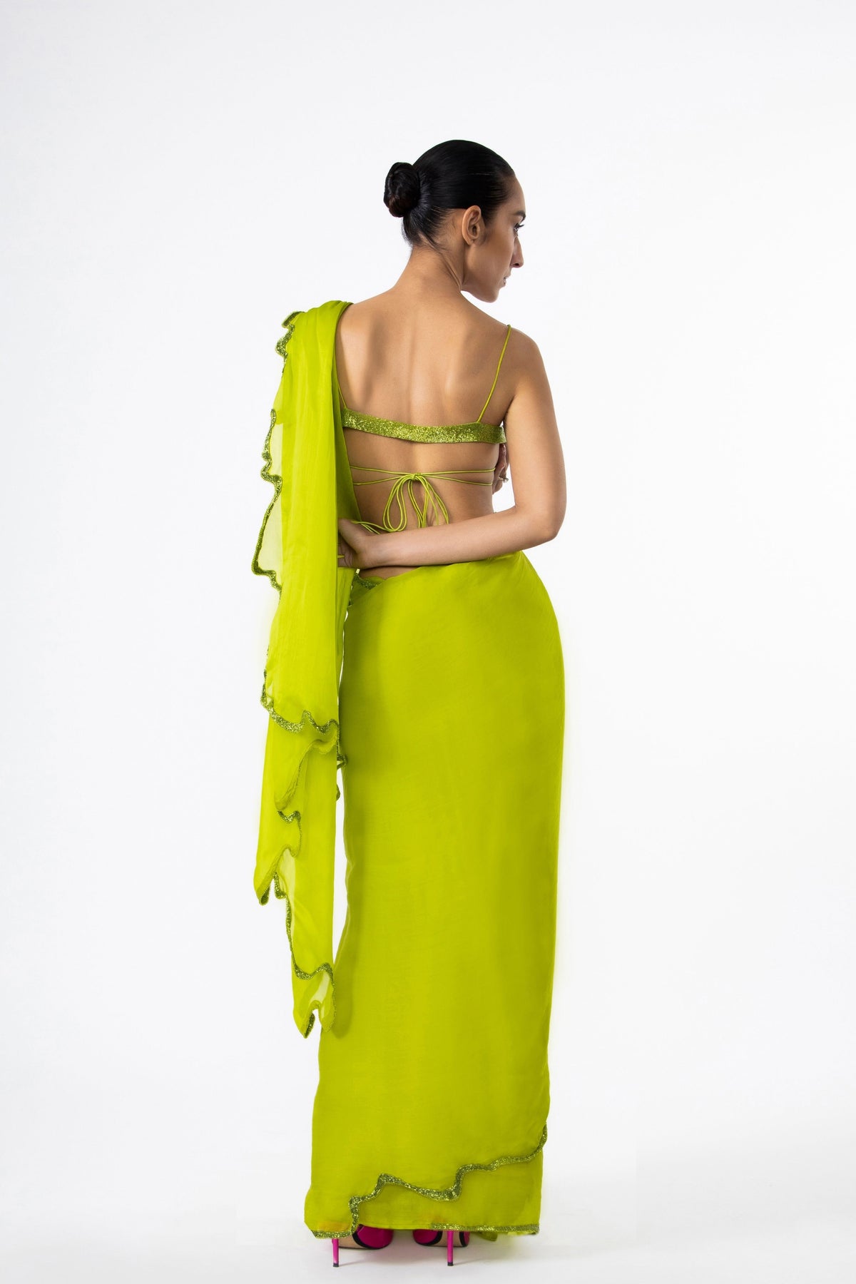 Chartreuse Thousand Crescents Saree