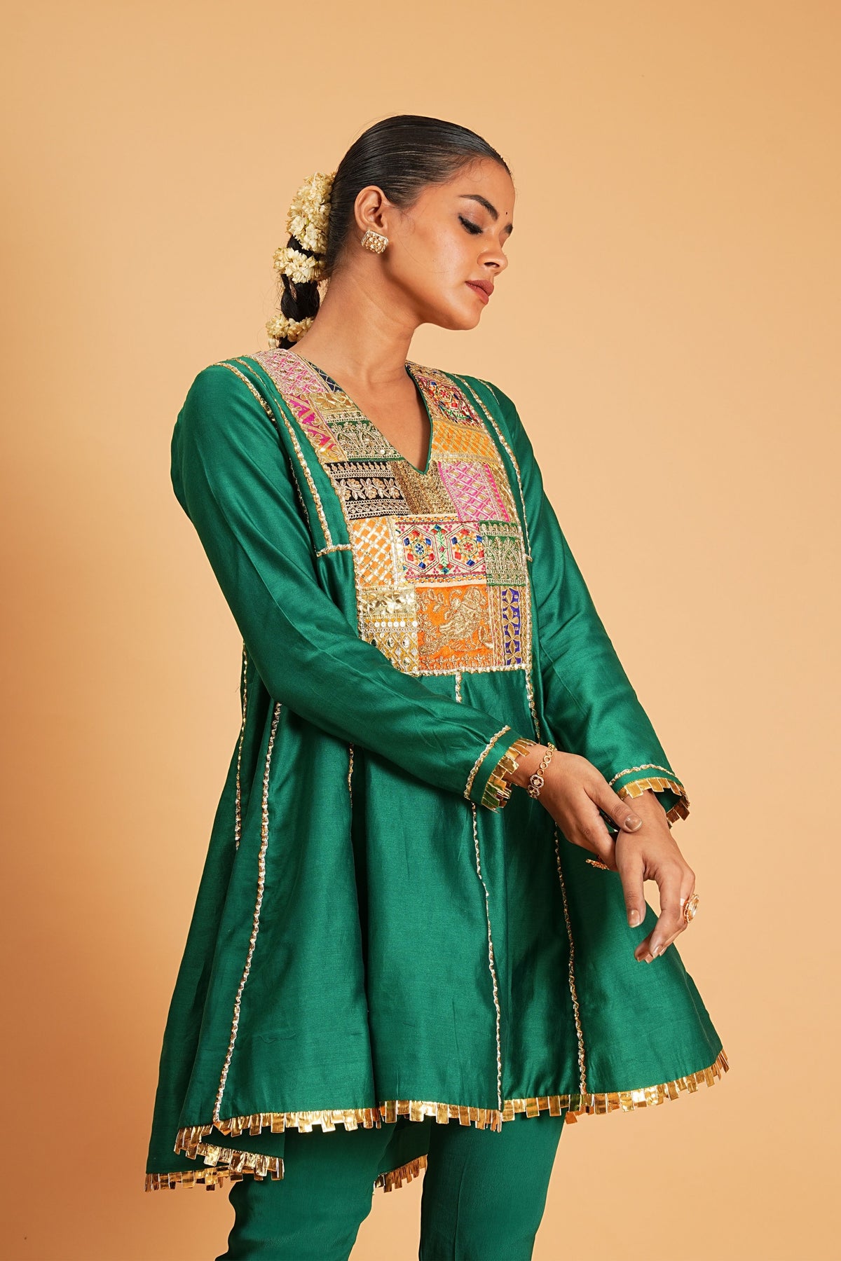 Green Chanderi Kurta Set