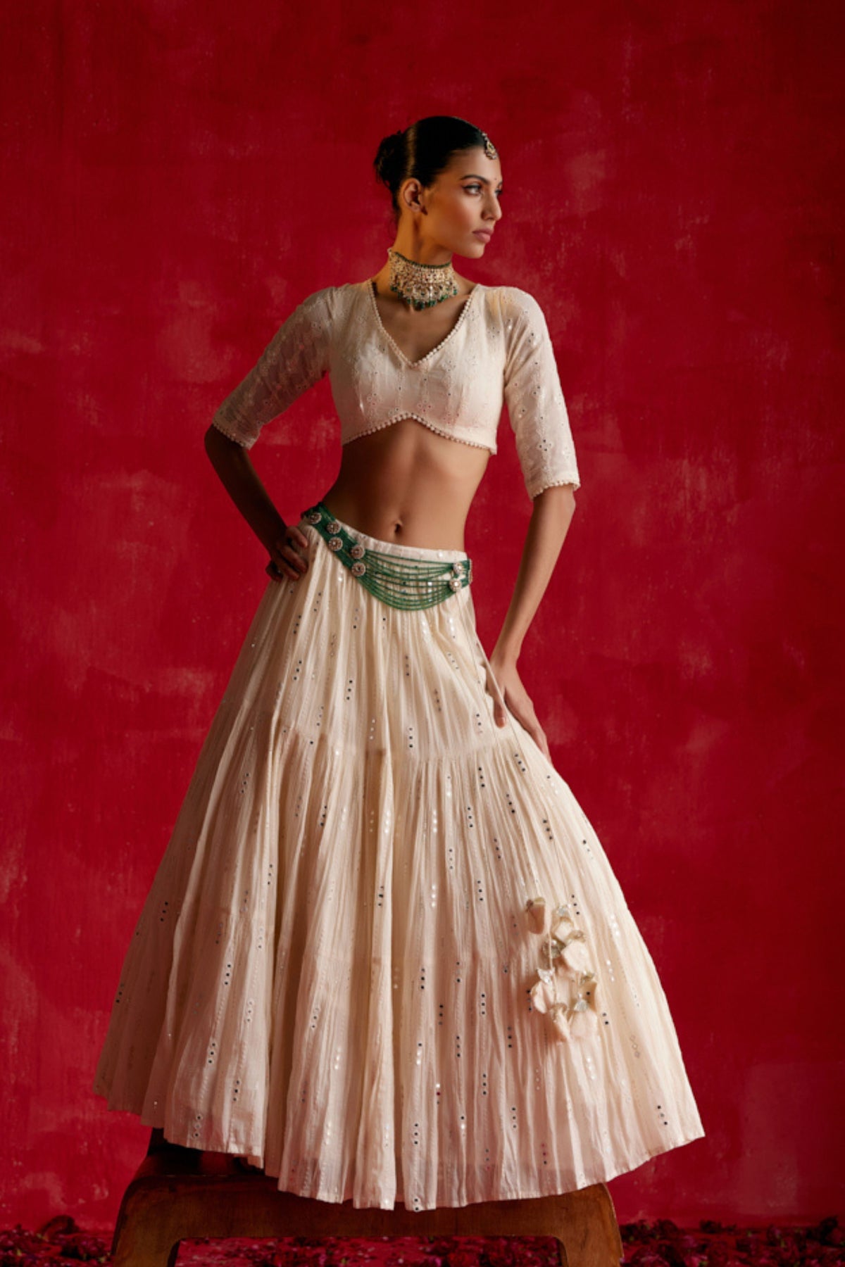 Off White Sk-3d Lehenga Set