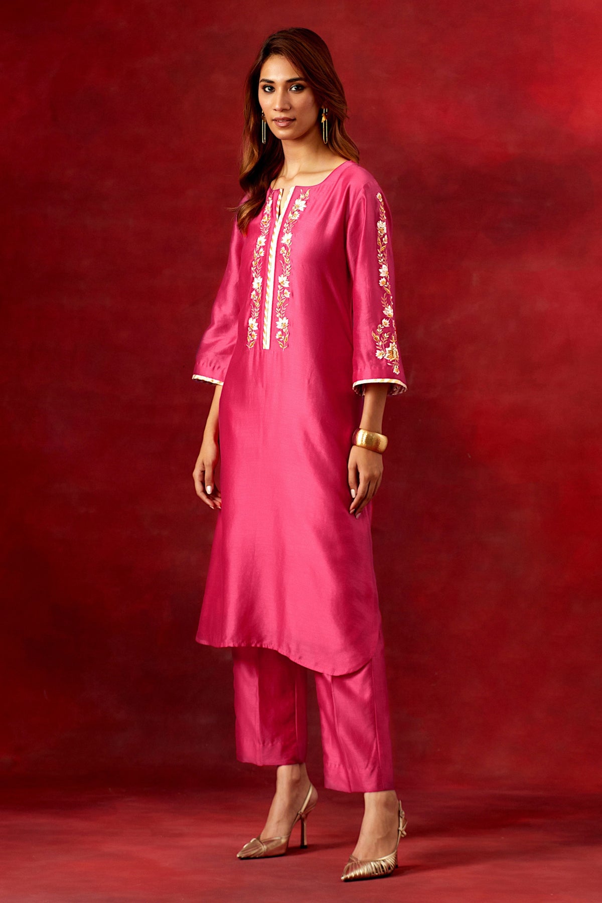 Fuchsia Round Hem Kurta Set