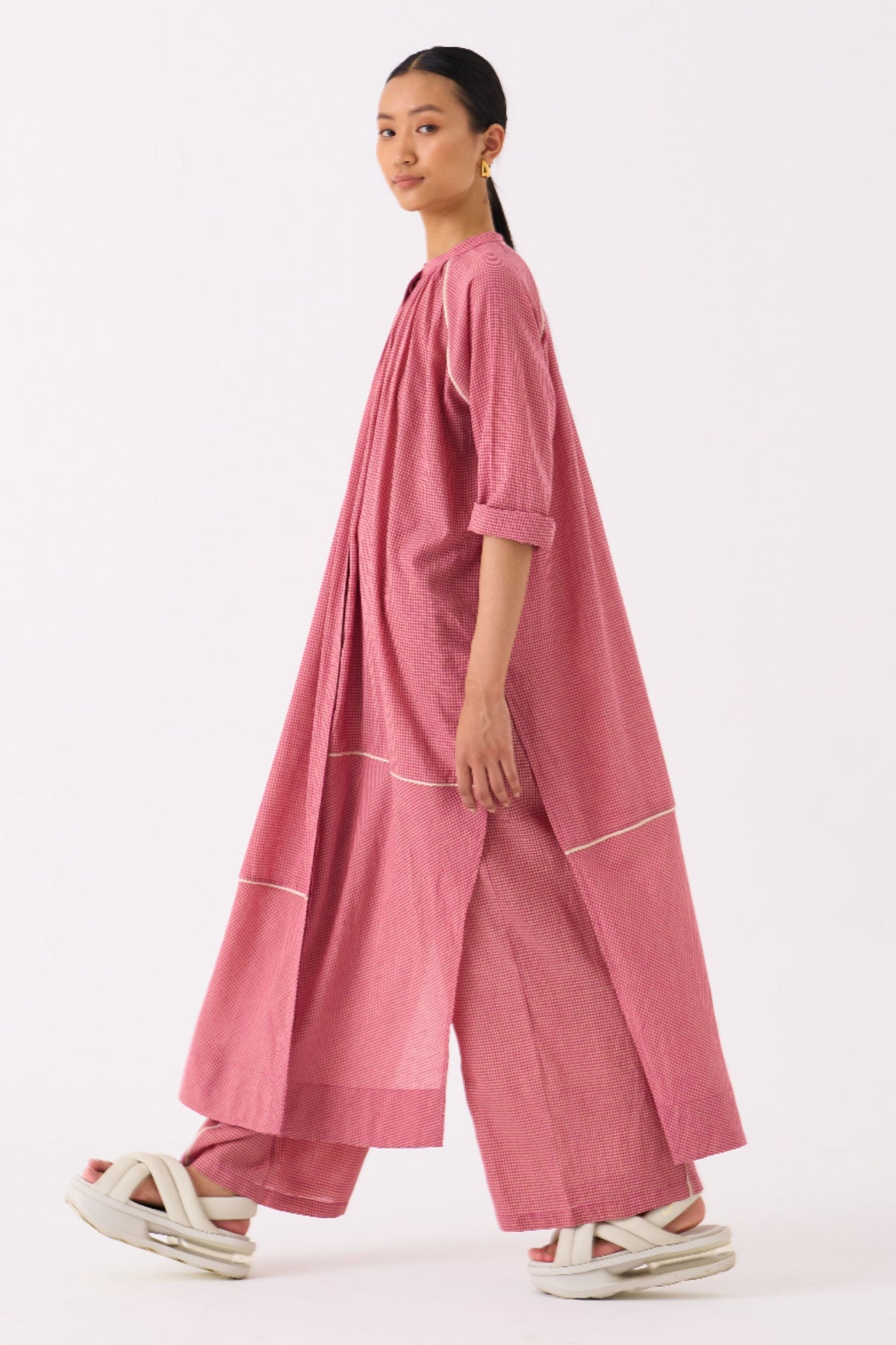 Pink Gather Neck Shirt Co-ord