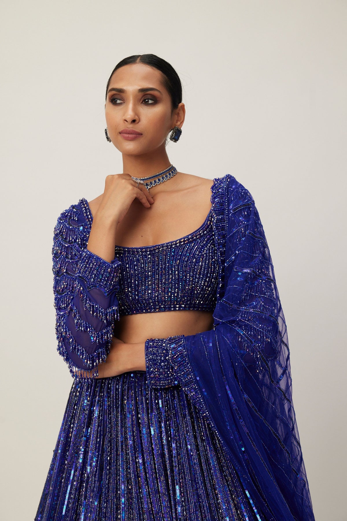 Blue Embroidered Lehenga Set