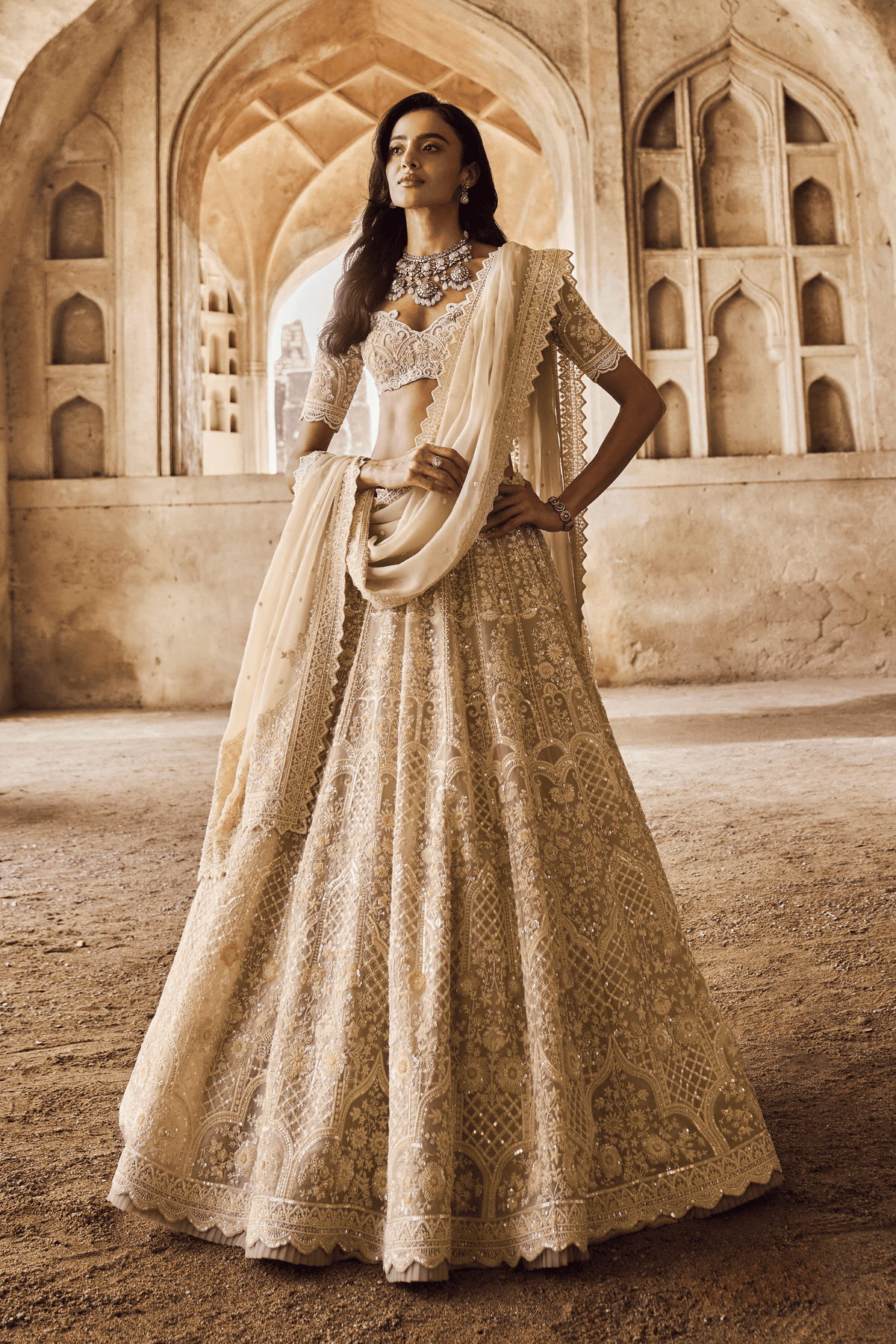 Greyish Ivory Meena Lehenga Set