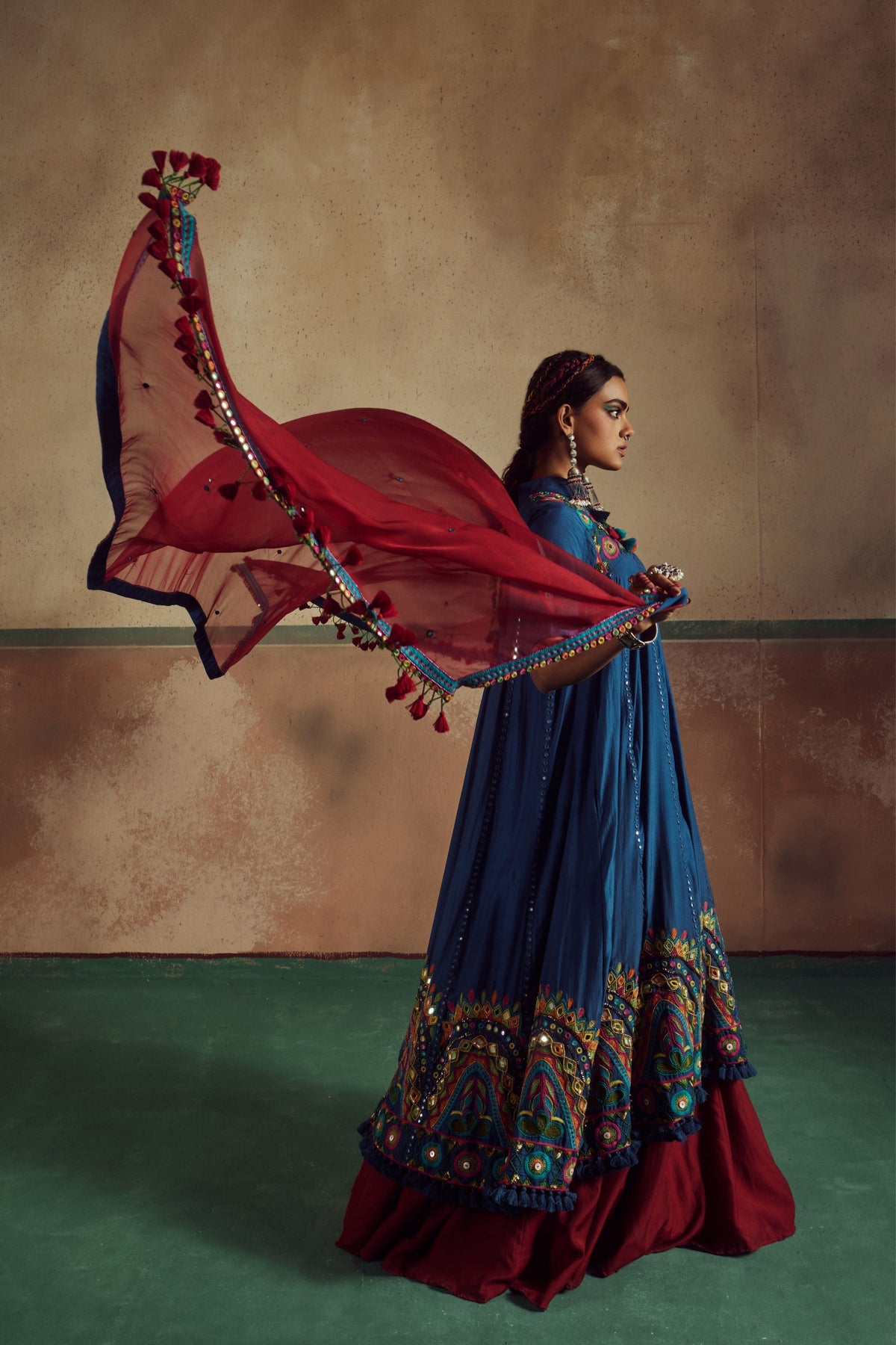 Blue Anarkali With Lehenga Set