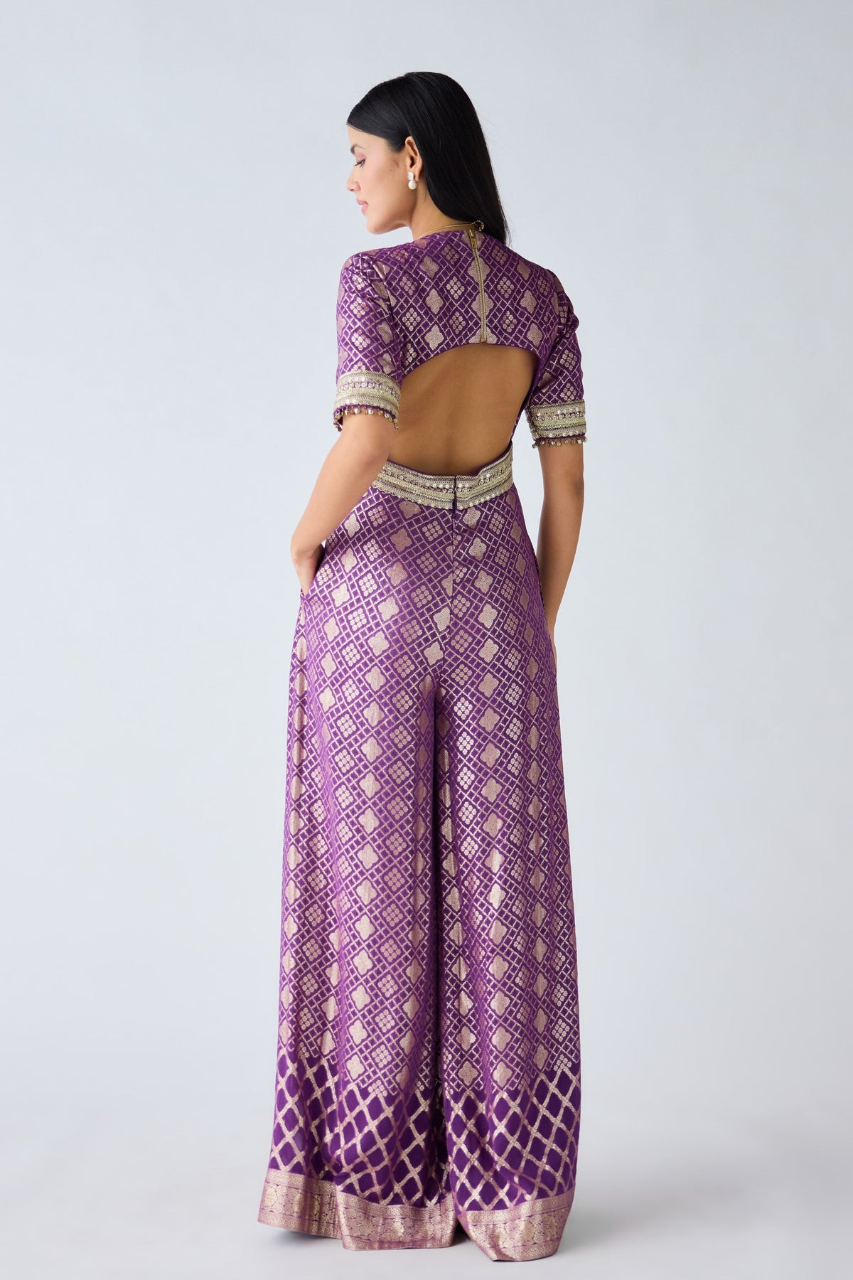 Purple Banarasi Sequins Jumpsuit