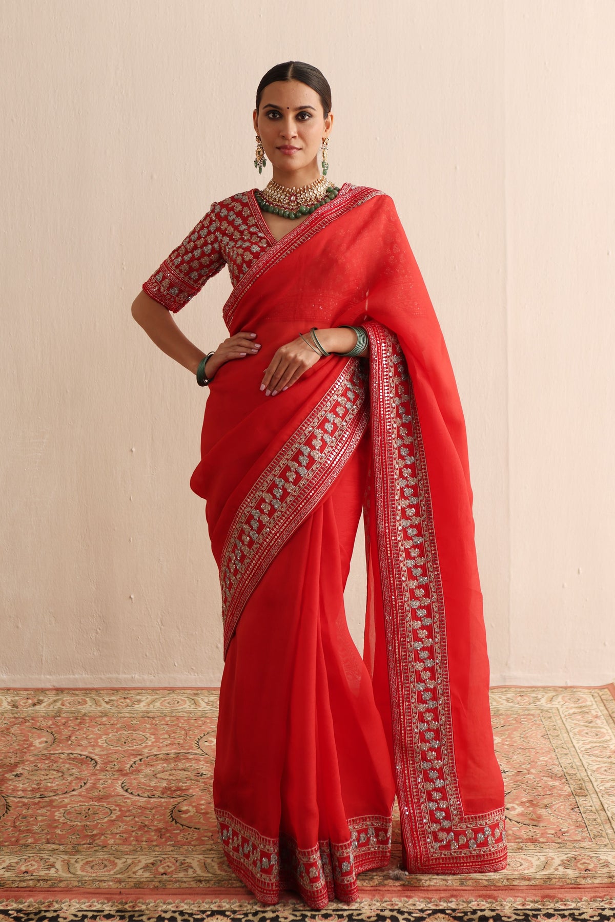 Red Embroidered Saree Set