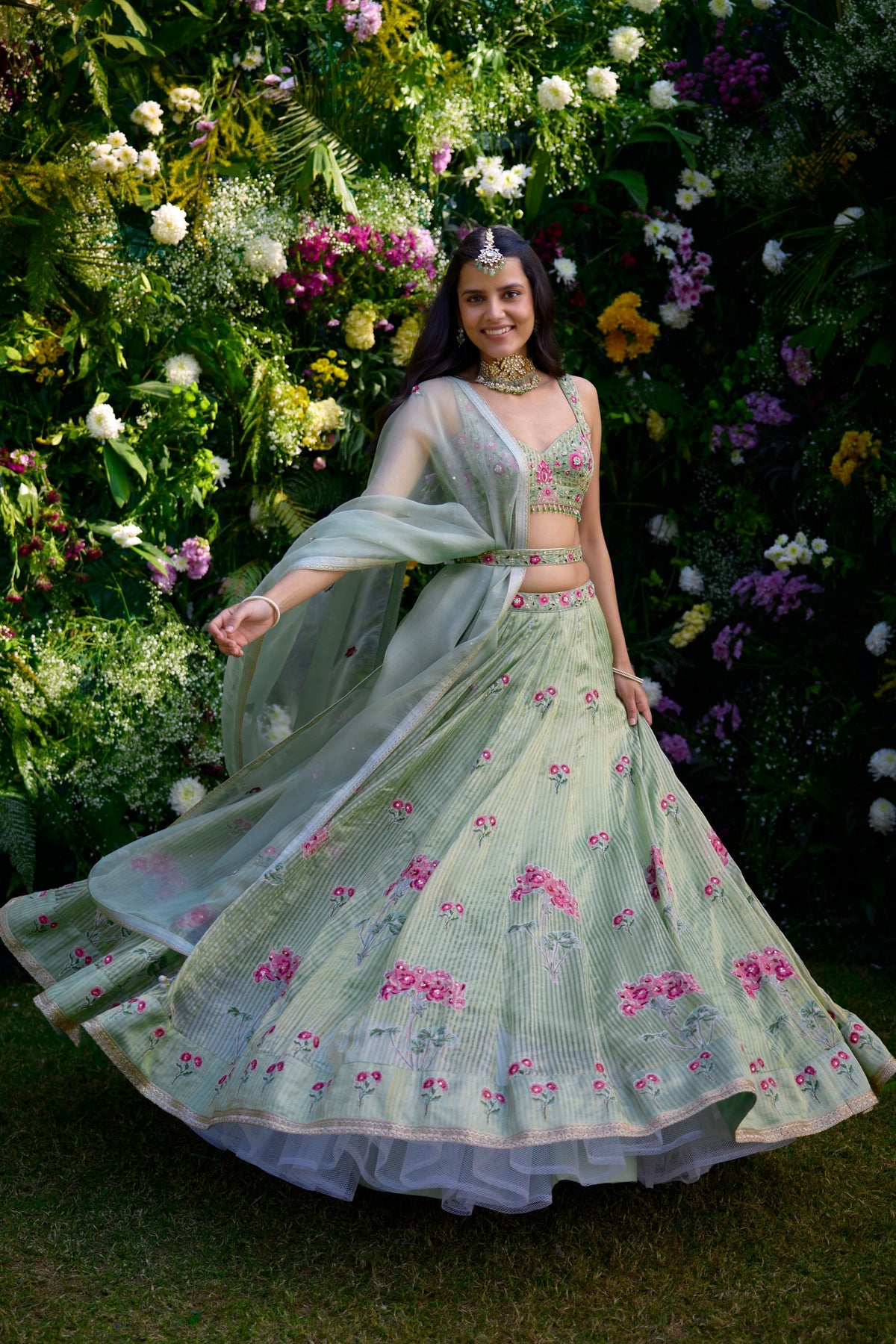 Smoke Green Lehenga Set