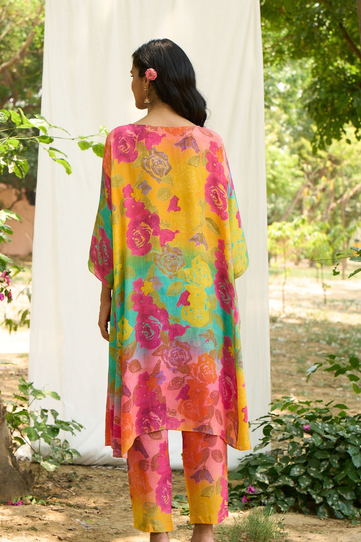 Mulitcolor Tunic Set With Floral Prints