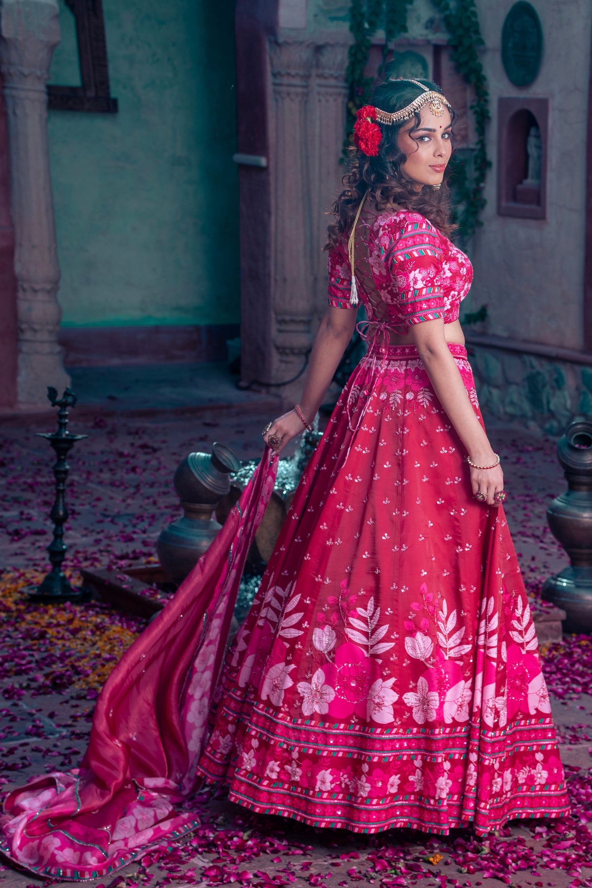 Maroon Embroidered Lehenga Set