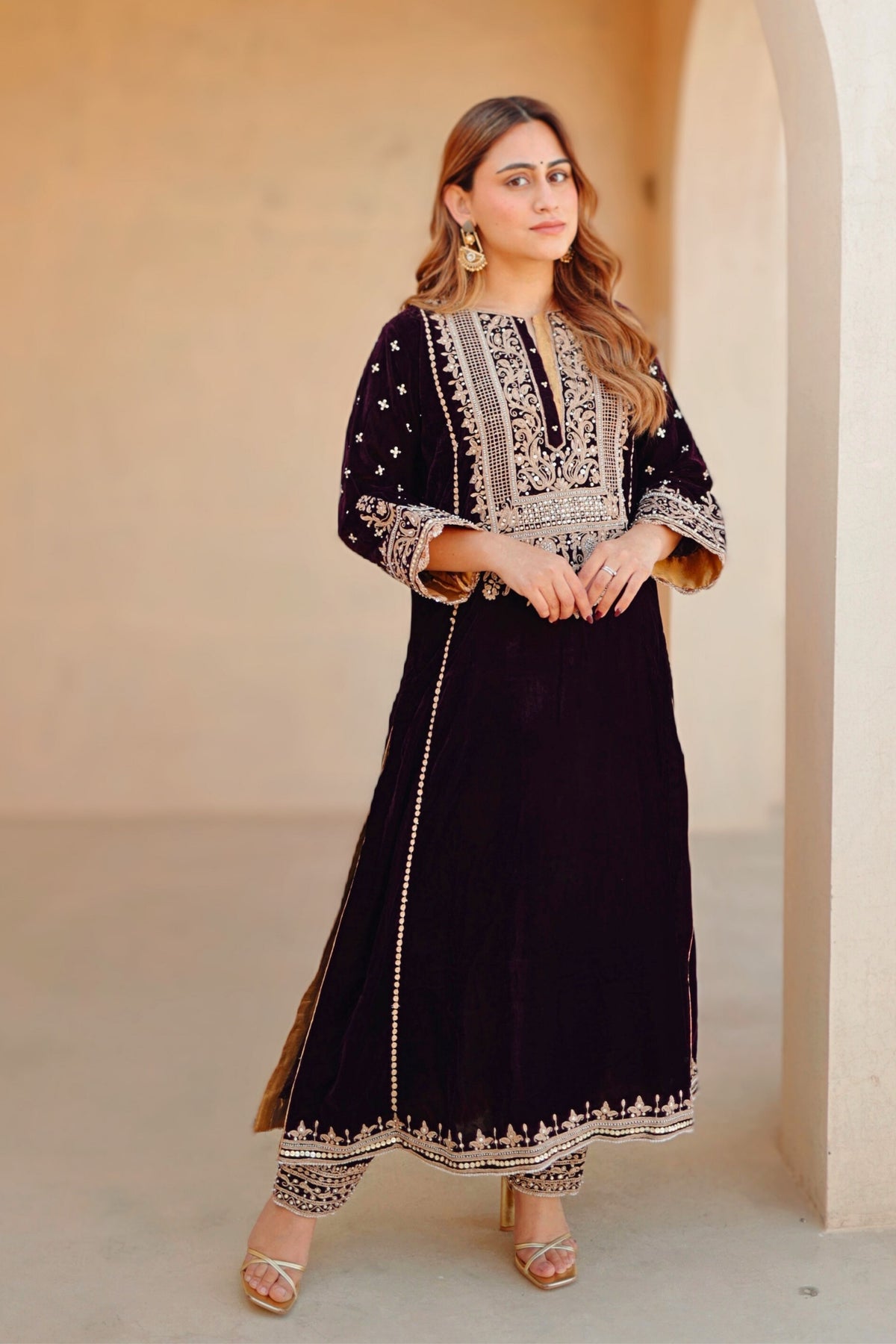 Marya A-line wine Kurta Set