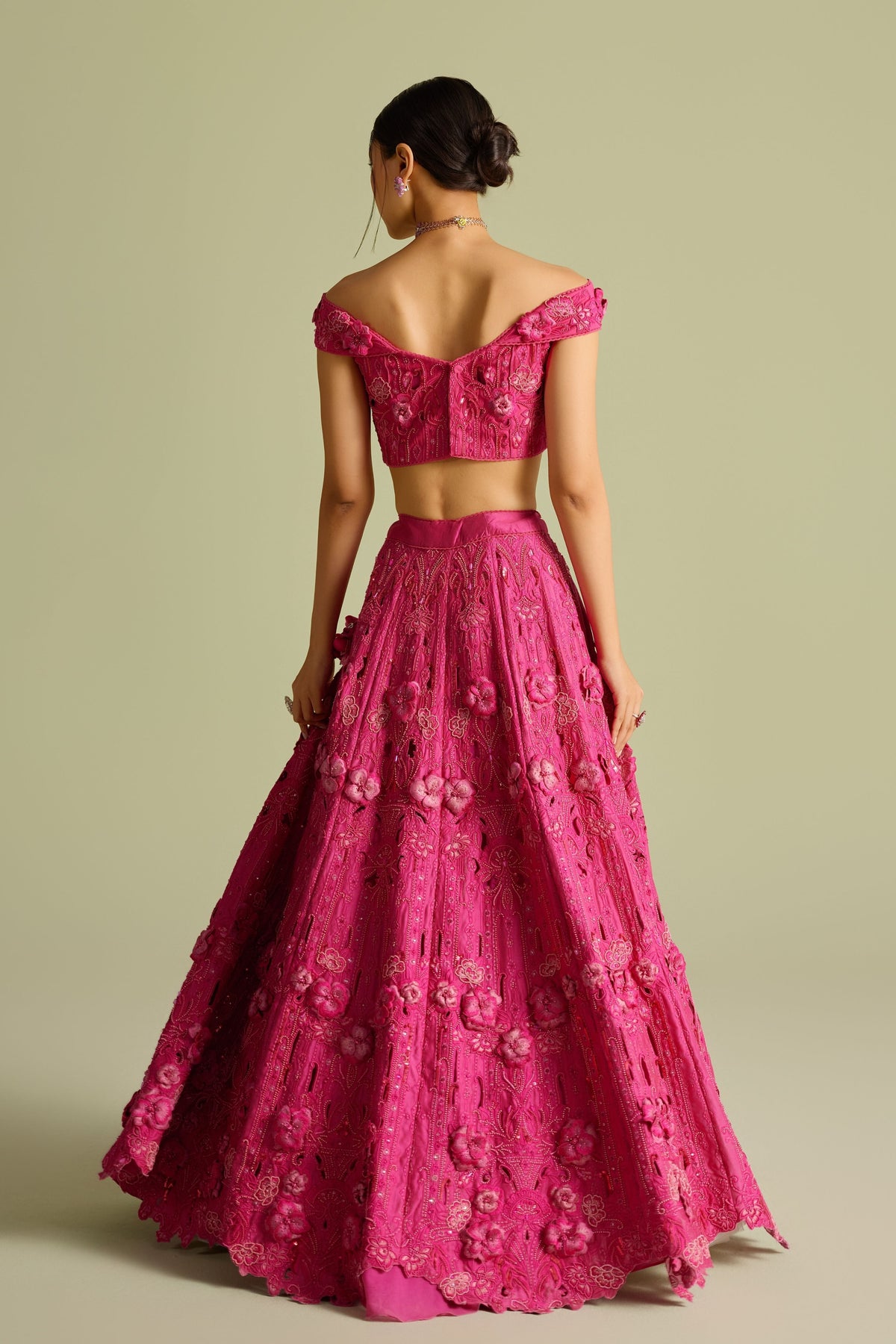 Pink 3d Applique Lehenga