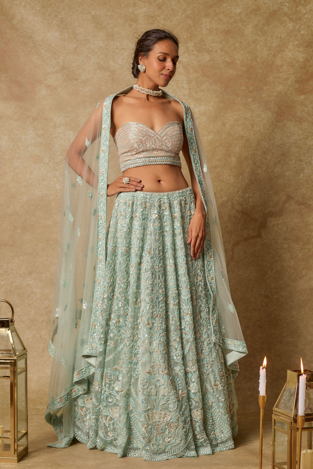 Mint Embroidered Lehenga Set