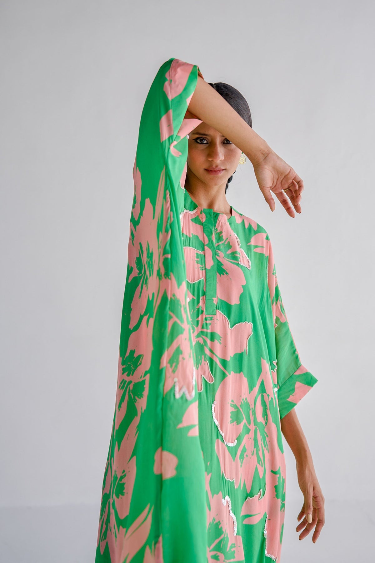 Green Print Kaftan Set