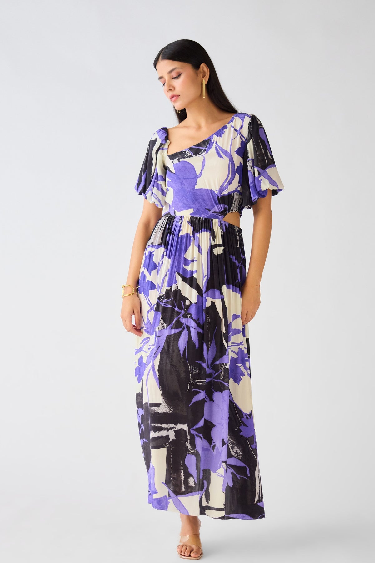 Purple Crepe Asymmetric Neck Dress