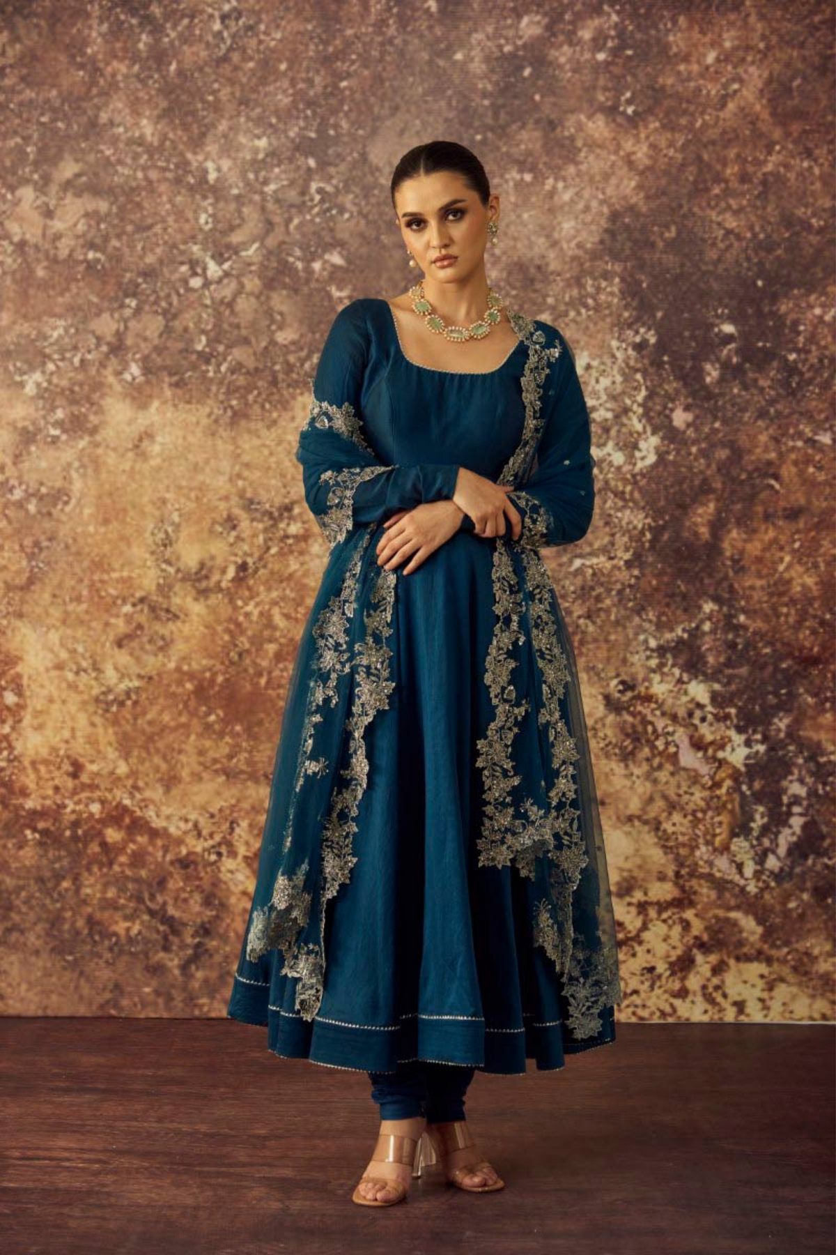 Blue Chanderi Anarkali Set