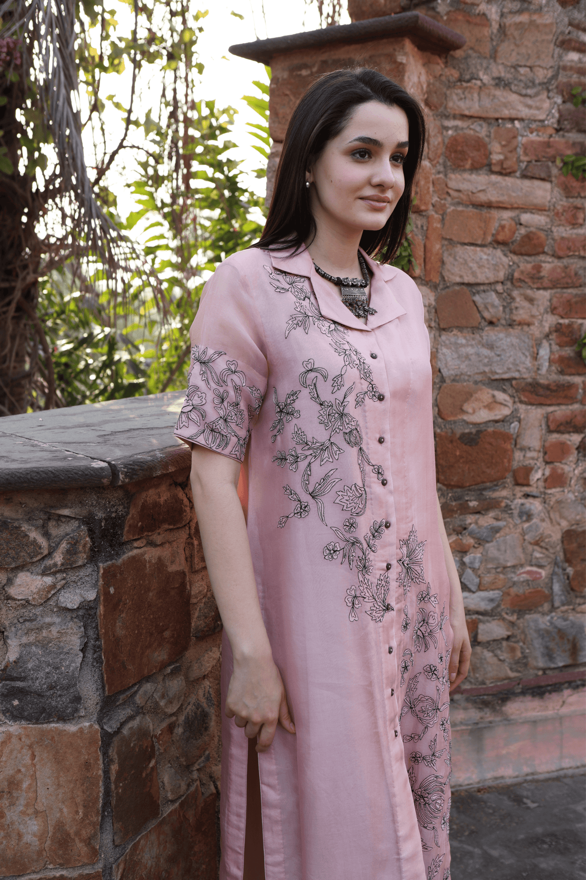 Dusty Pink Applique Kurta And Pant