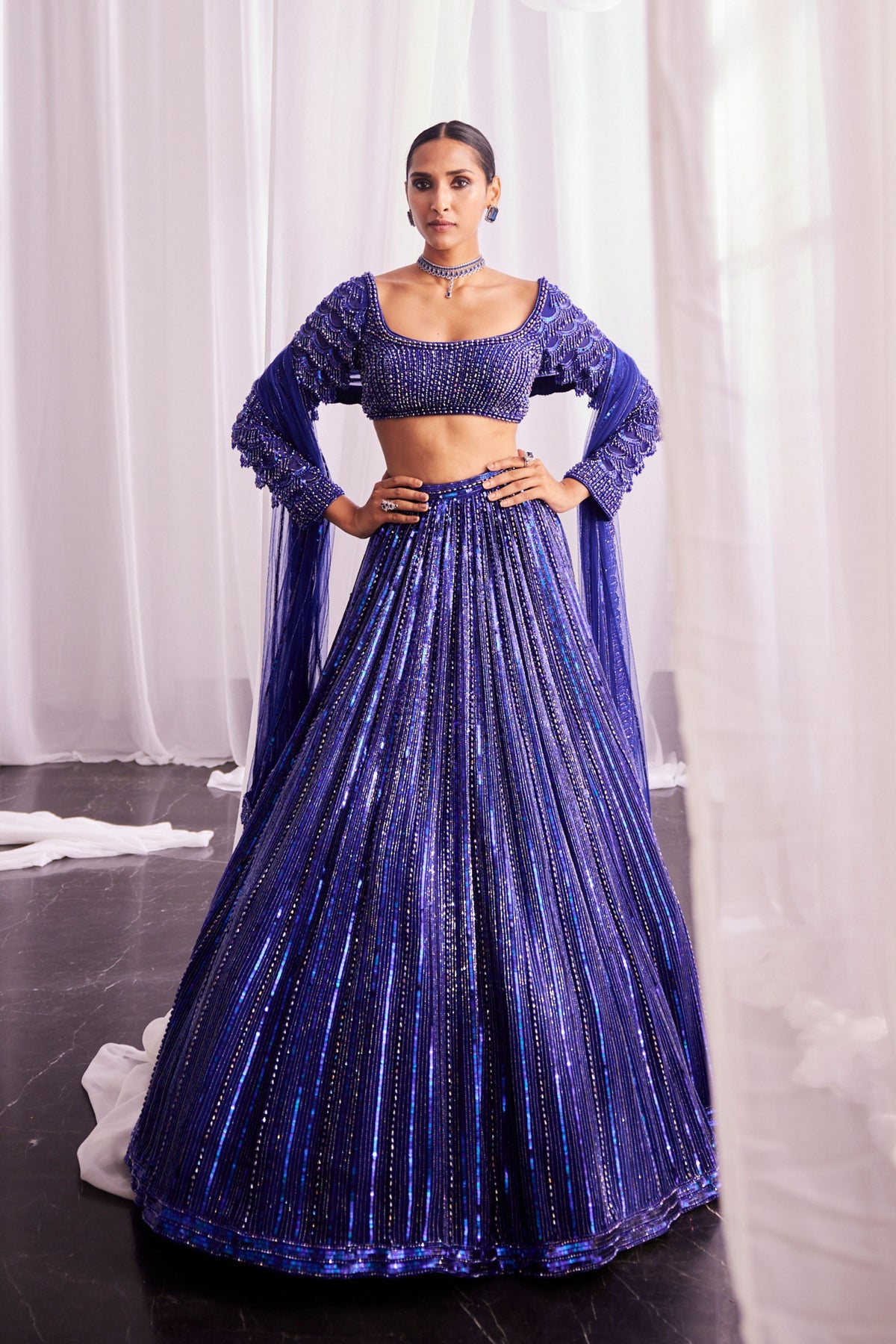 Blue Embroidered Lehenga Set