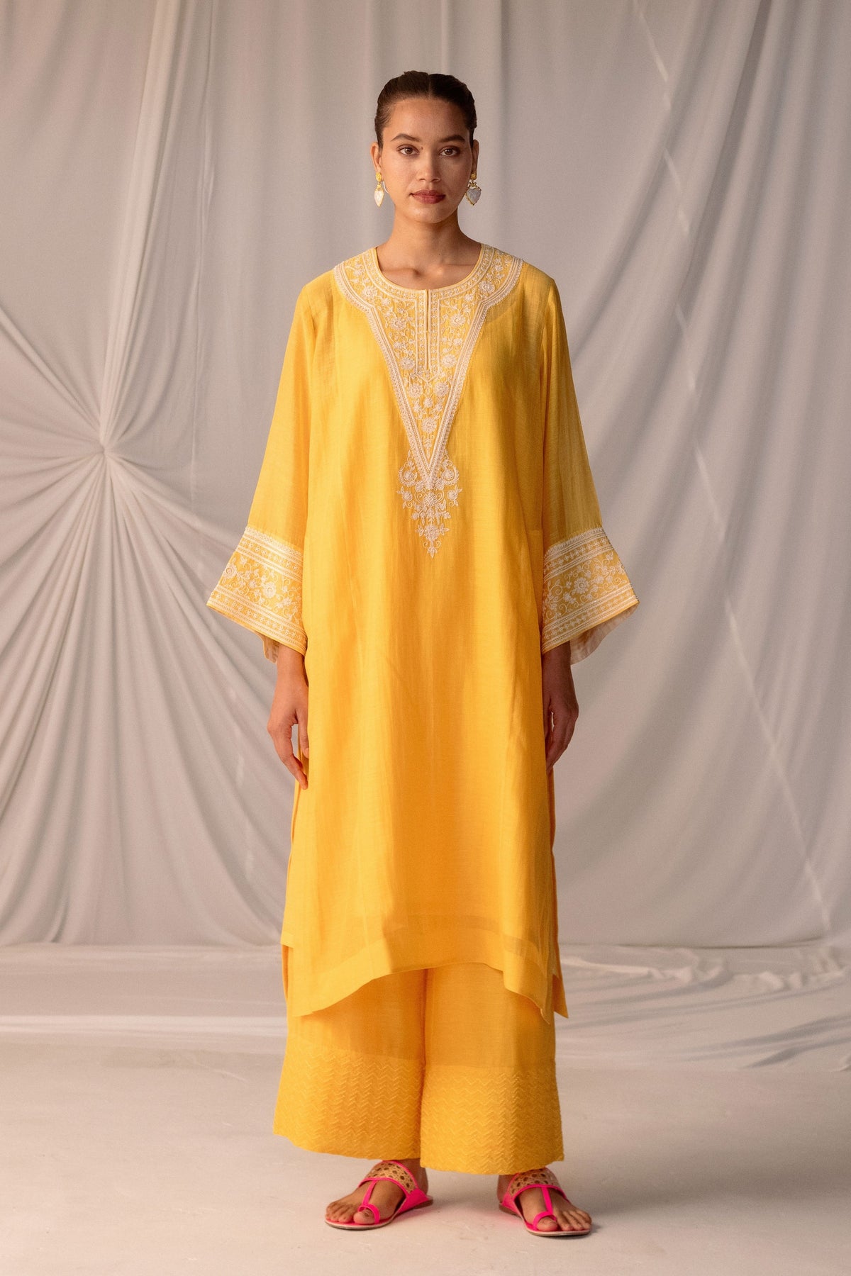 Yellow Embroidered Tunic &amp; Trouser Set