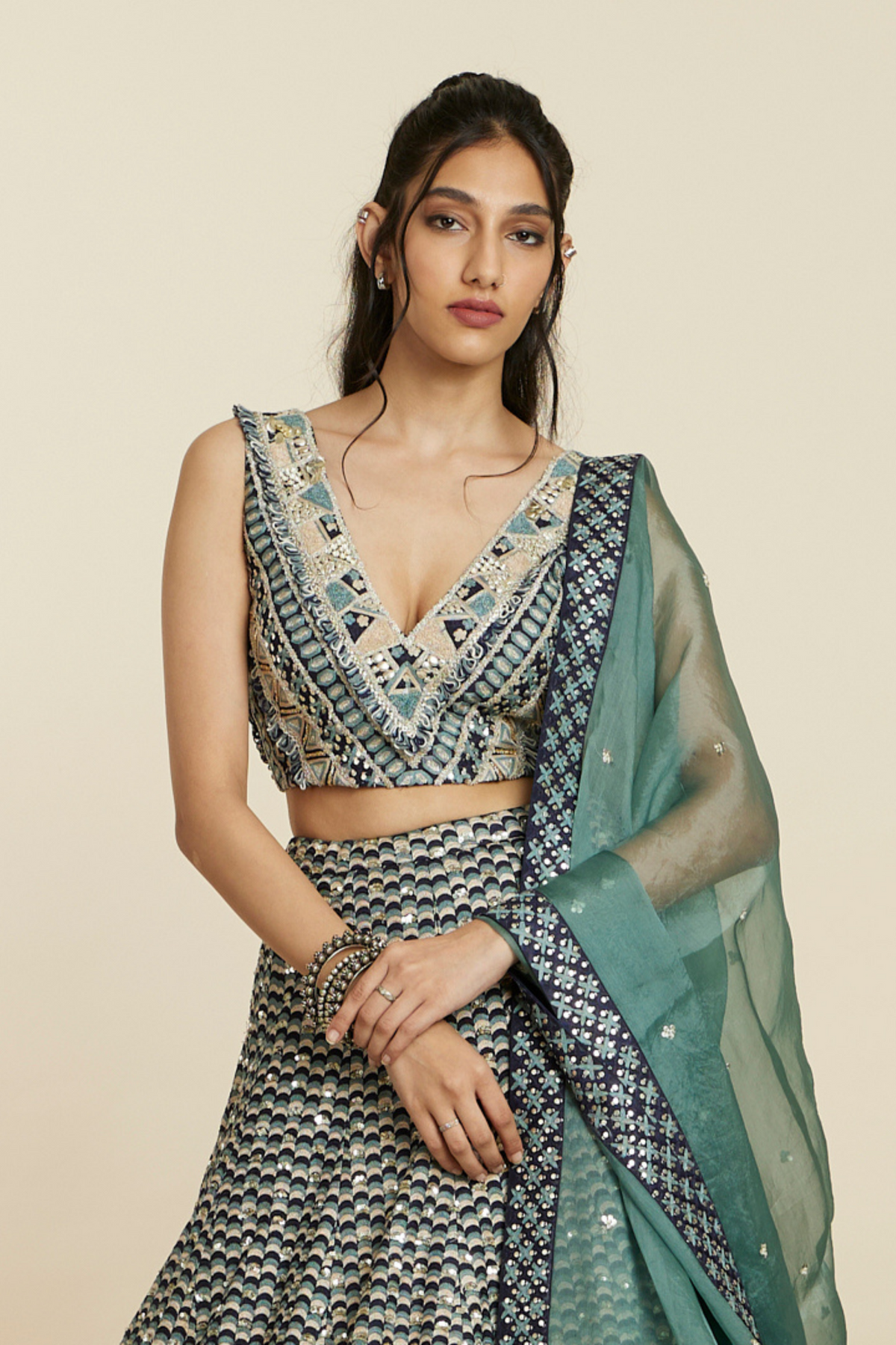 Blue Embellished Bridal Lehenga Set