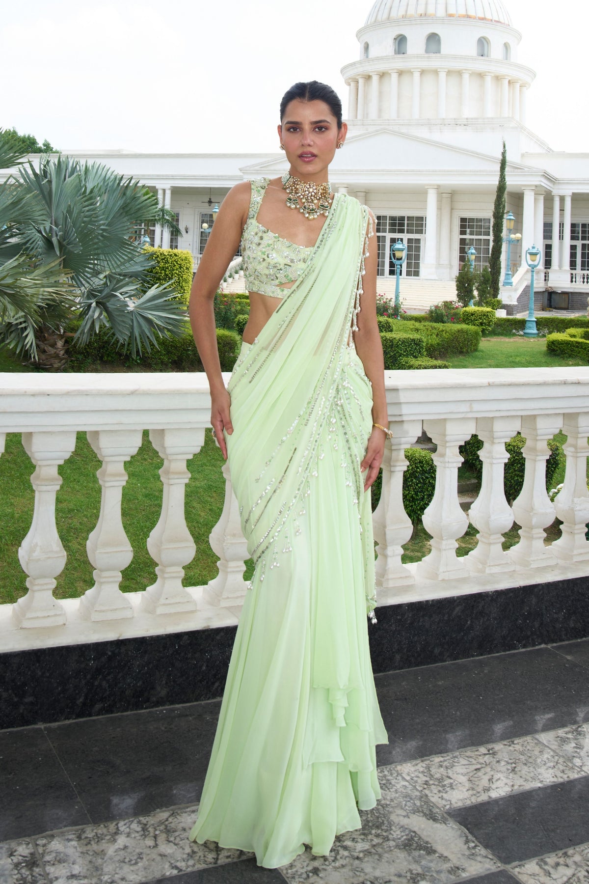 Lime Green Saree Set