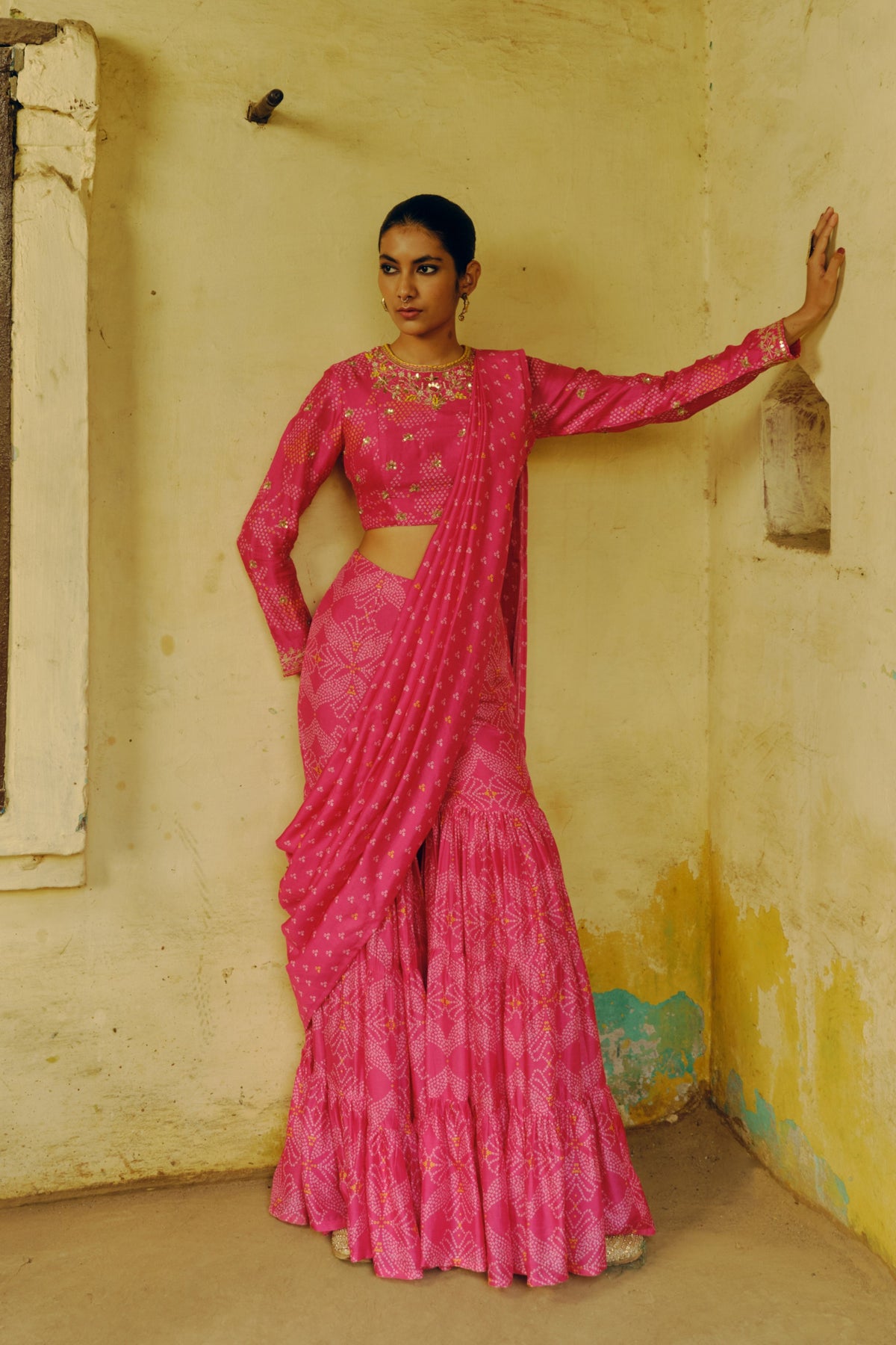 Rani Pink Sharara Saree
