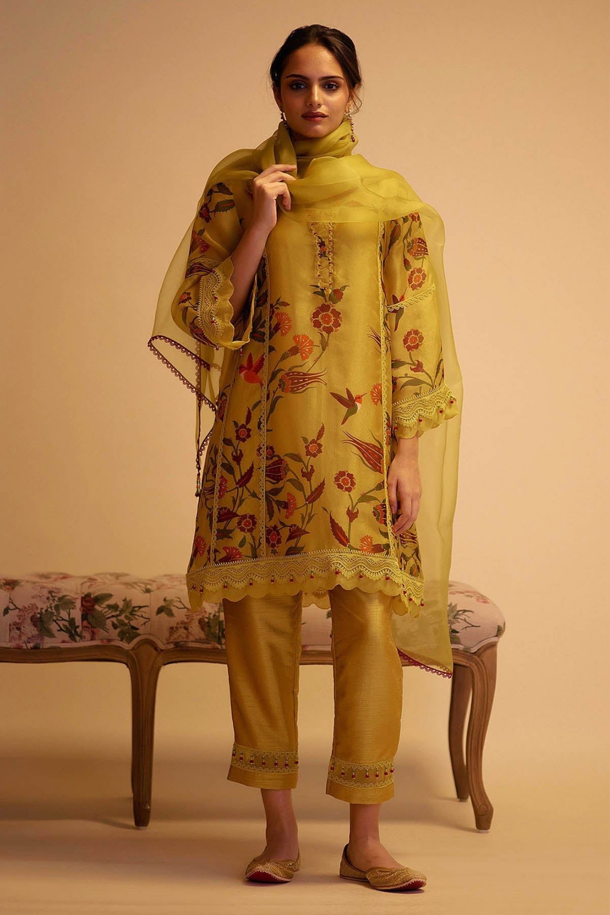 Farida Yellow Print Kurta Set