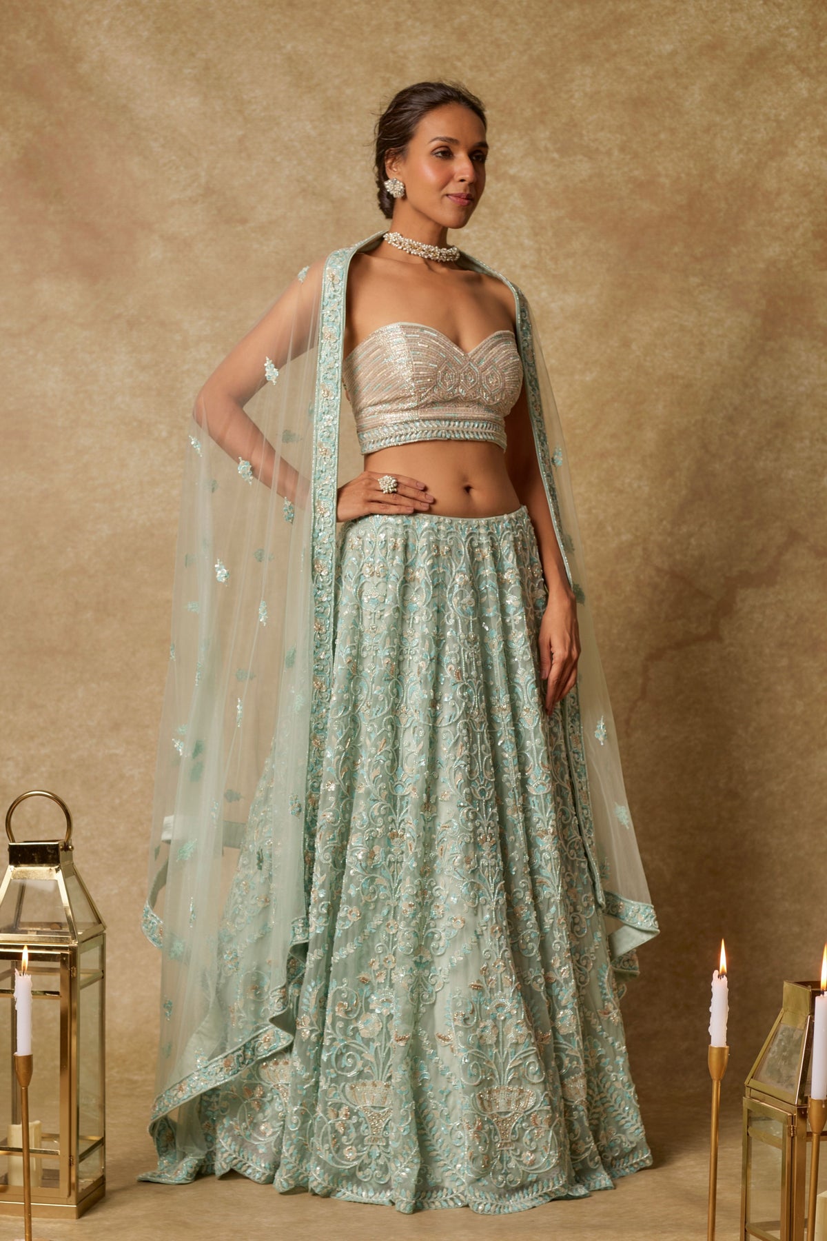 Mint Embroidered Lehenga Set