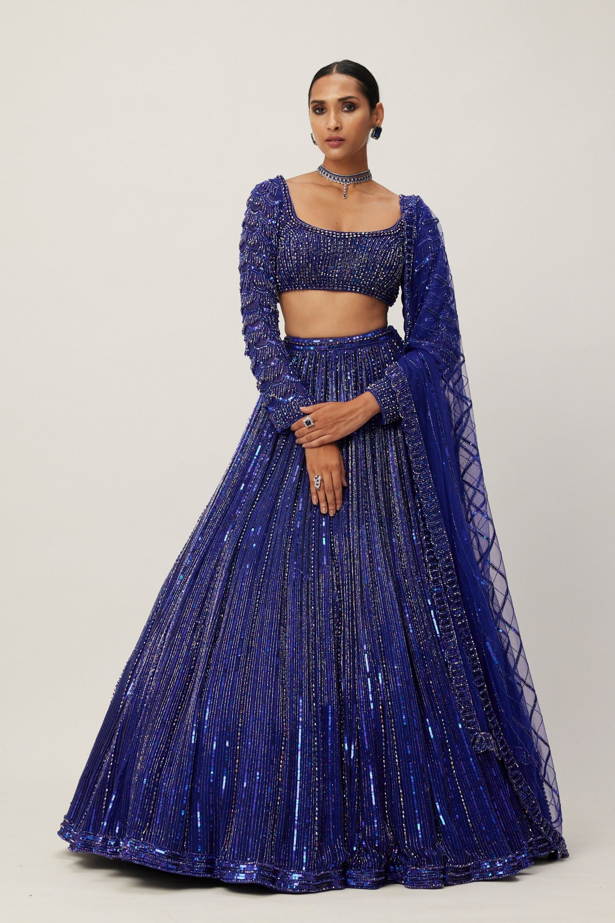 Blue Embroidered Lehenga Set