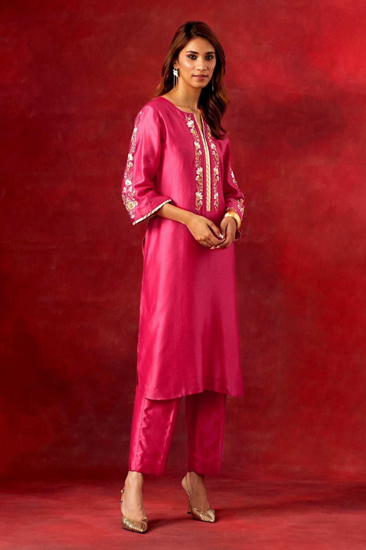 Fuchsia Round Hem Kurta Set