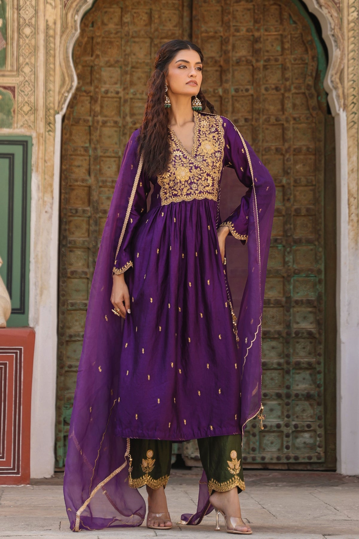 Overlap Frockstyle Purple Kurta Set