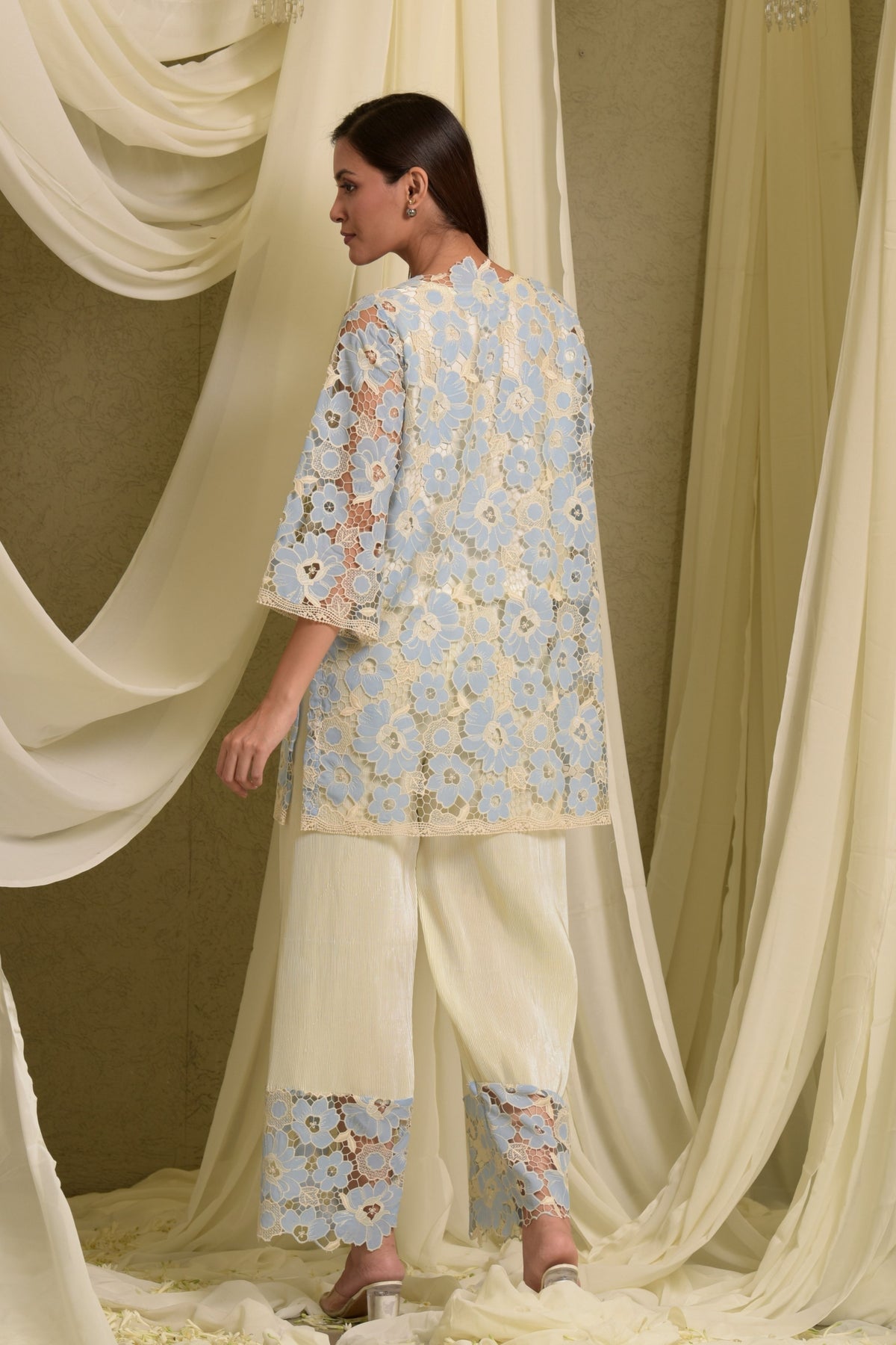 Myra Mesh Floral Blue Pastel Kurta Set