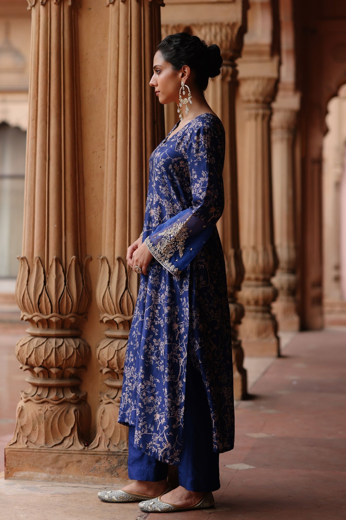 Solid Blue Printed Kurta Set