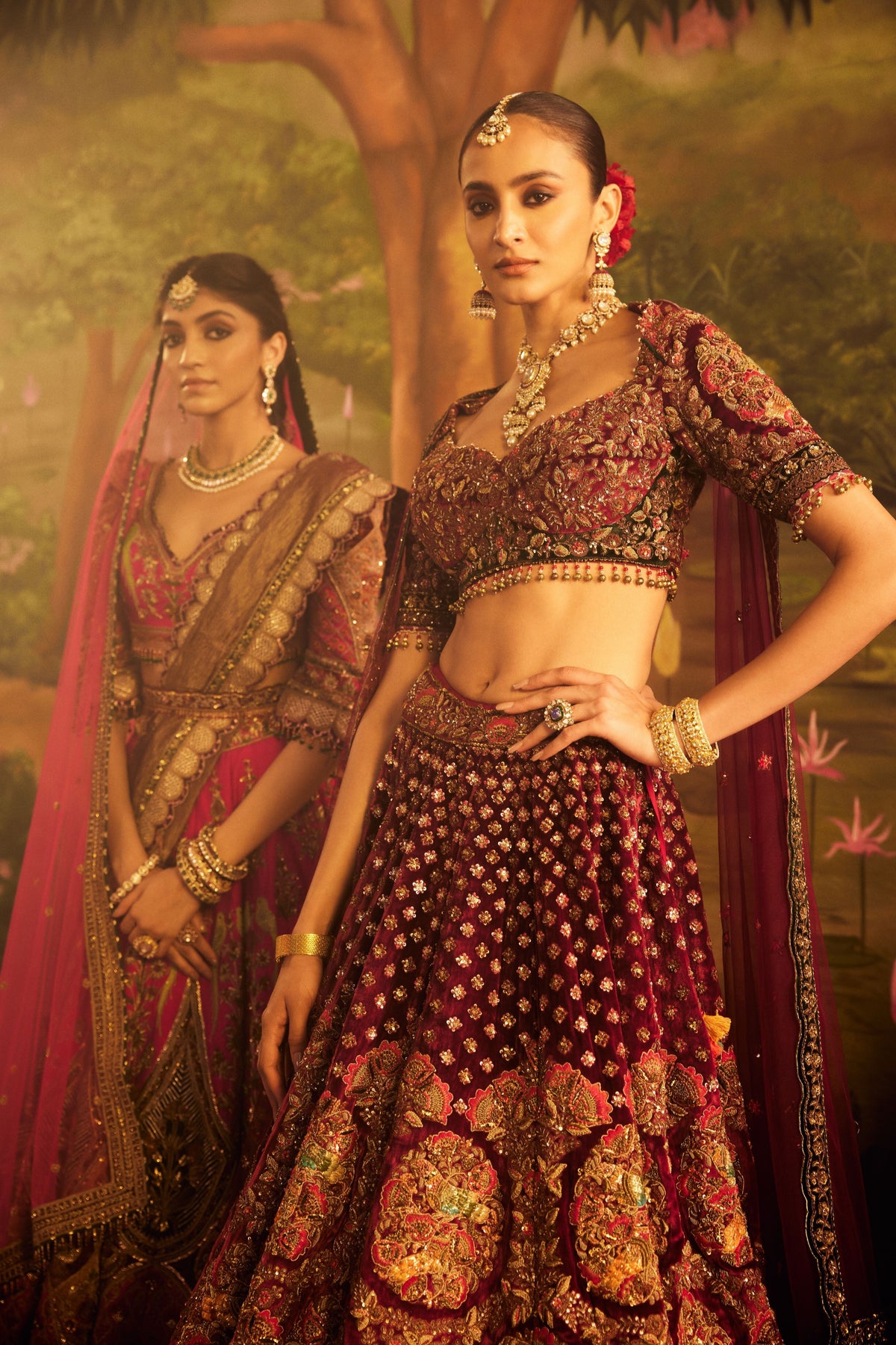 Maroon Velvet Sequence Lehenga Set