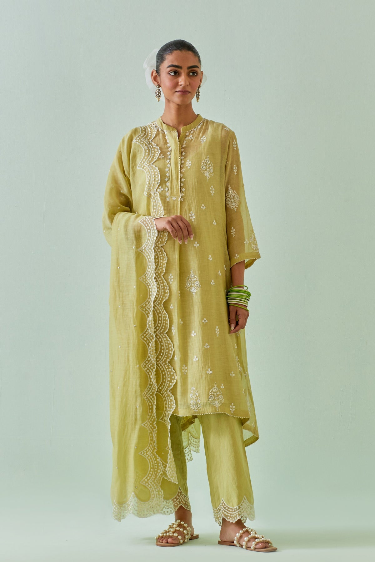 Green Dori Embroidery Kurta Set