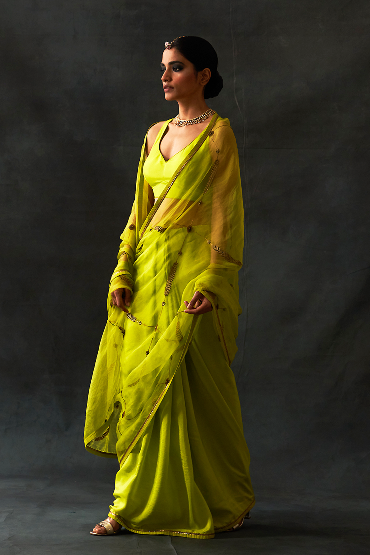 Lime Embroidered Saree