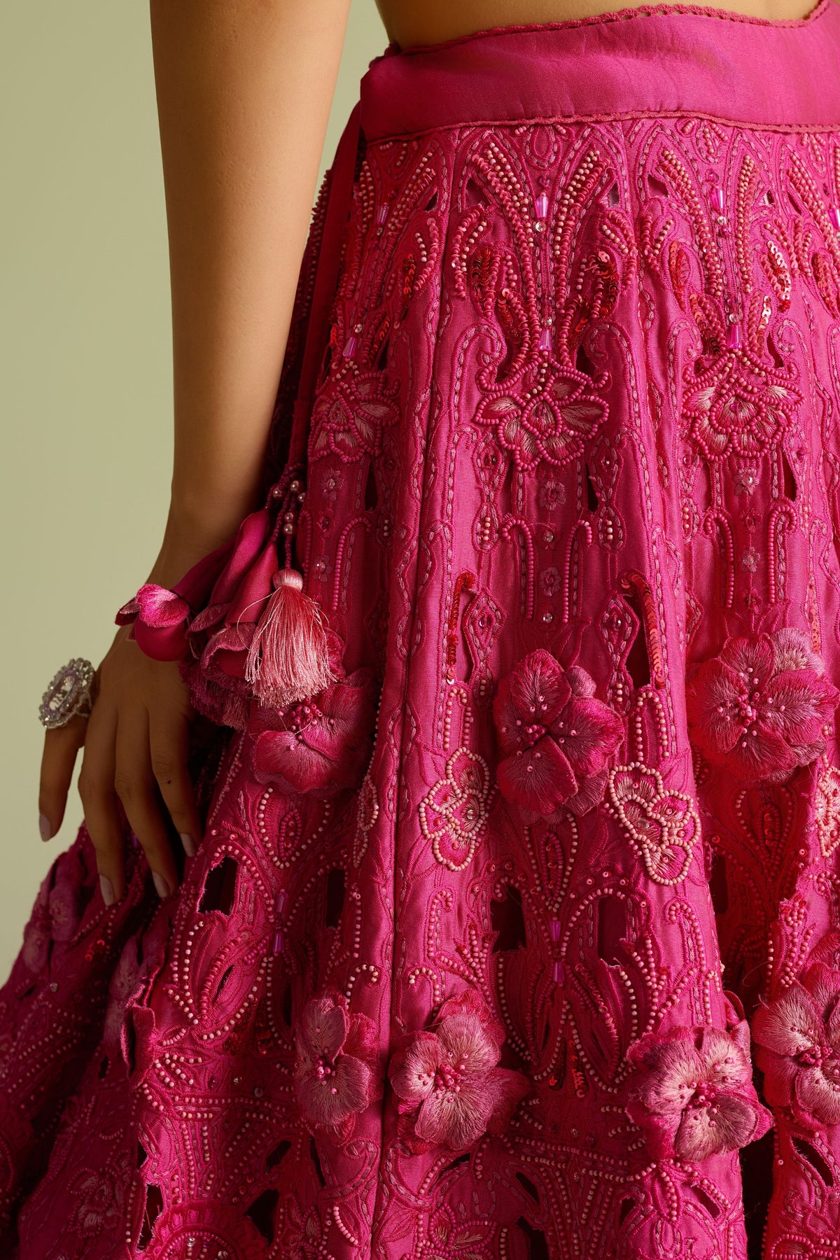 Pink 3d Applique Lehenga