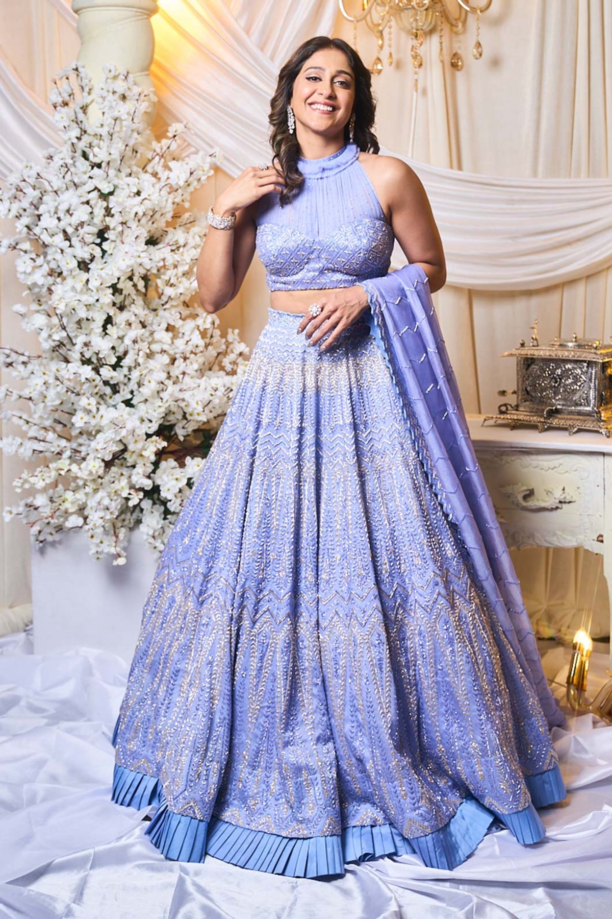 Periwinkle Blue Chevron Lehenga Set