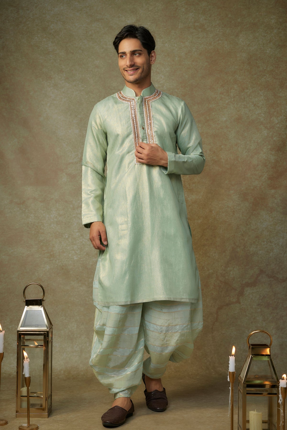 Green Embroidered Kurta Set