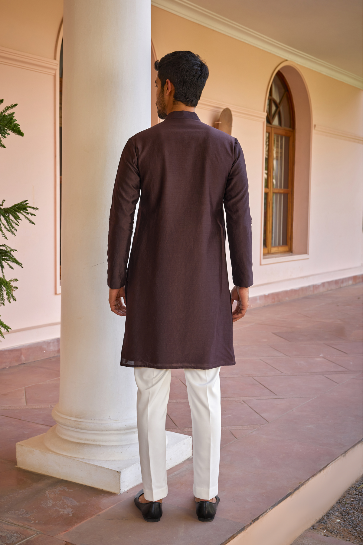 Brown dori and hand embroidered silk kurta set
