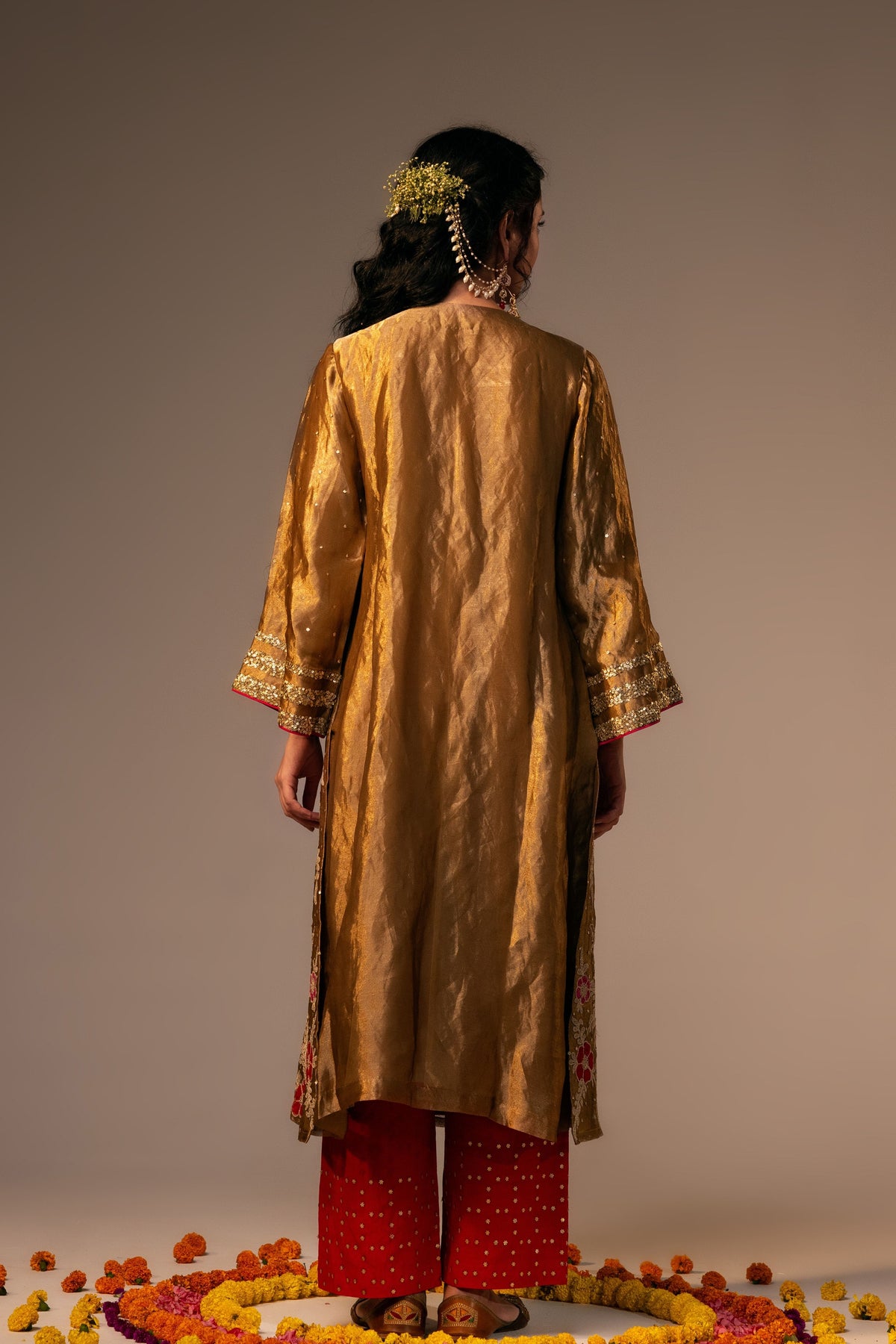 Gold Tissue Kurta Set