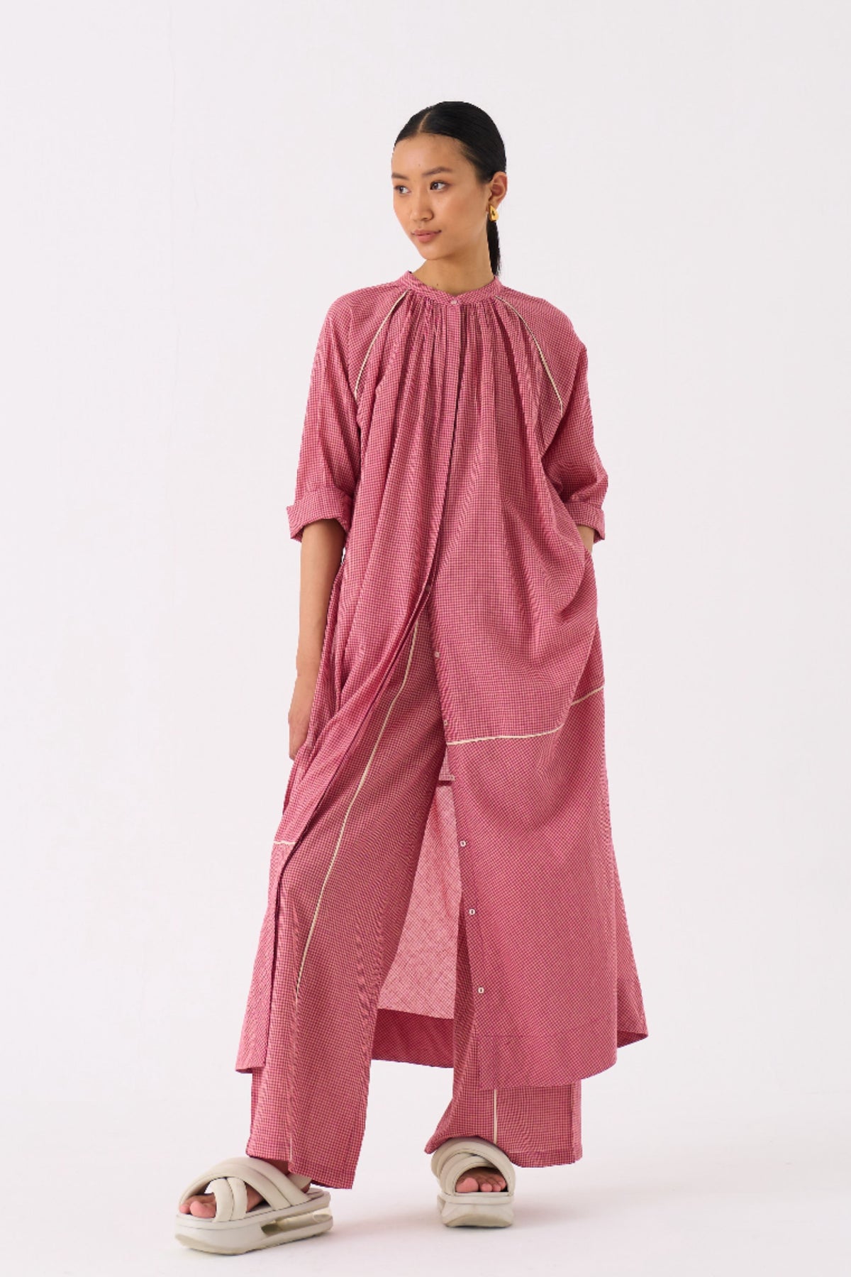 Pink Gather Neck Shirt Co-ord