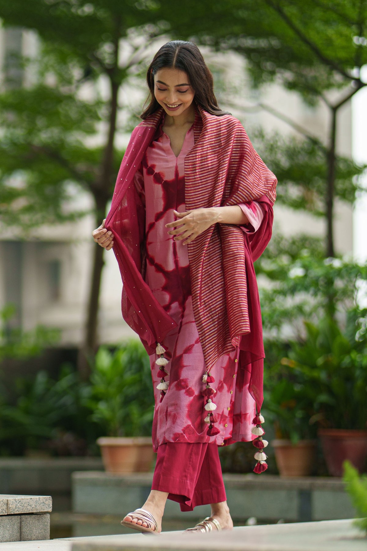 Panelled Wine Dupatta