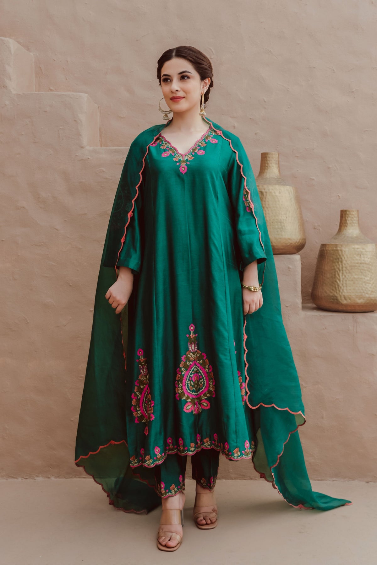 Bottle Green Embroidery Kurta Set