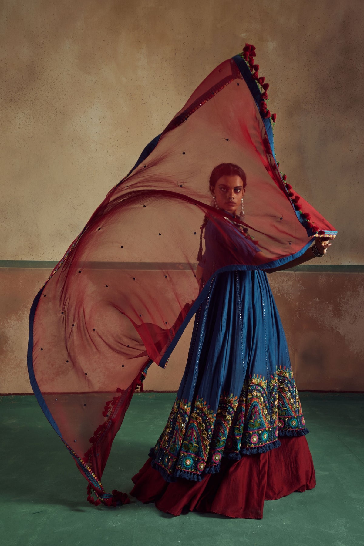 Blue Anarkali With Lehenga Set